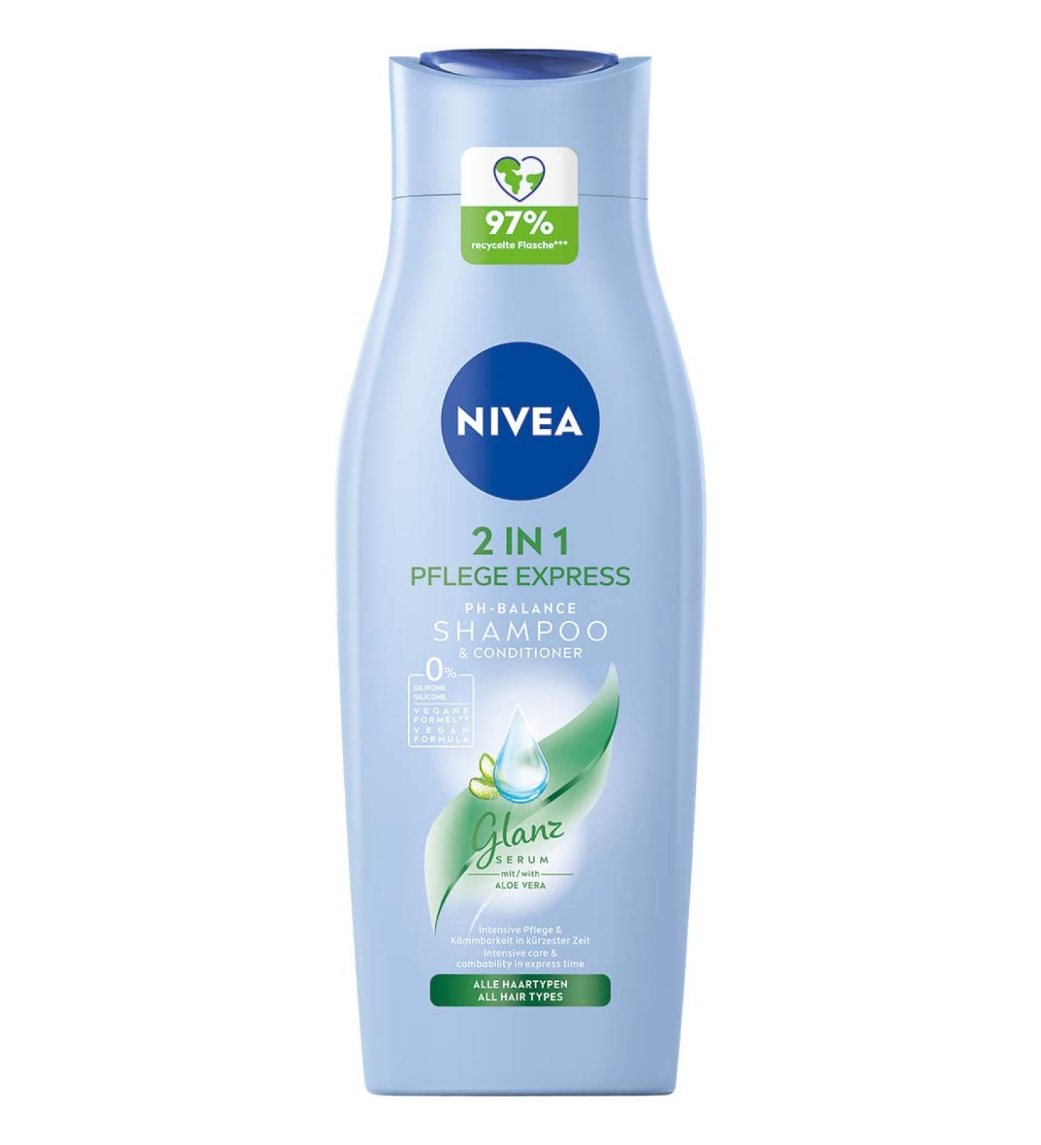 NIVEA 2-in-1 Care Express pH-Balance Shampoo + Conditioner (400 ml) with Aloe Vera - 2-in-1 Hair Care for Naturally Beautiful Hair - Buy Online on GoSupps.com