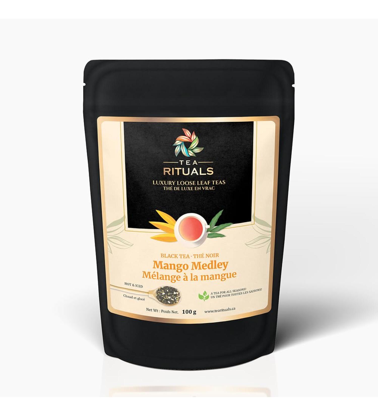 TEA RITUALS Black tea Loose leaf tea - Mango Tea - (40+ cups at 2.5gms per teaspoon per 100gms) - Brew Hot & iced tea - Resealable Pouches. - Buy Online on GoSupps.com
