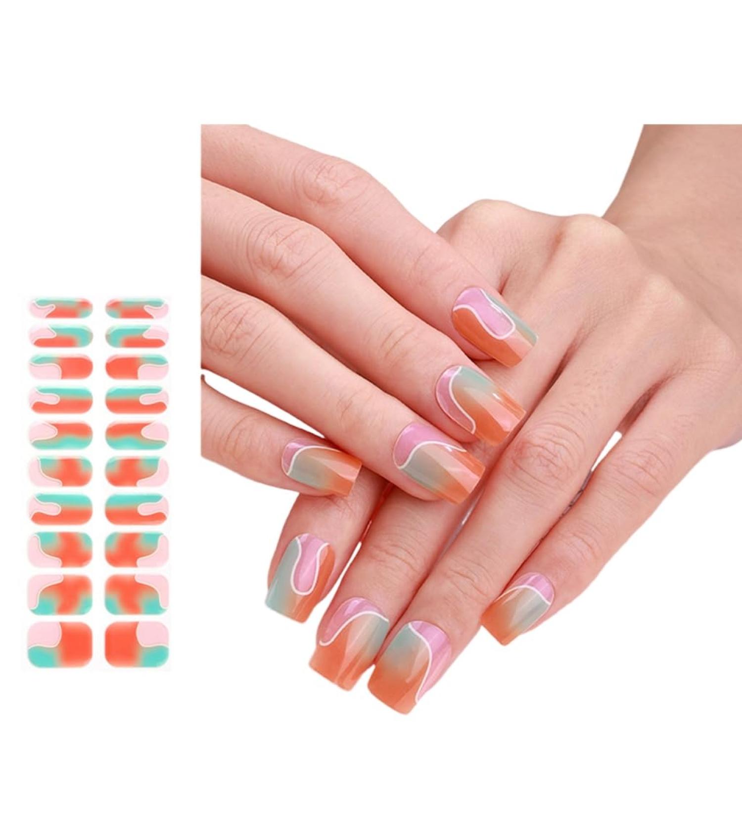 Bottone Semi Cured Gels Nails Stickers Light Required Nails Polish Strips Gels Nail Strips Nails Decortions for Party Wedding Style5 - Buy Online on GoSupps.com
