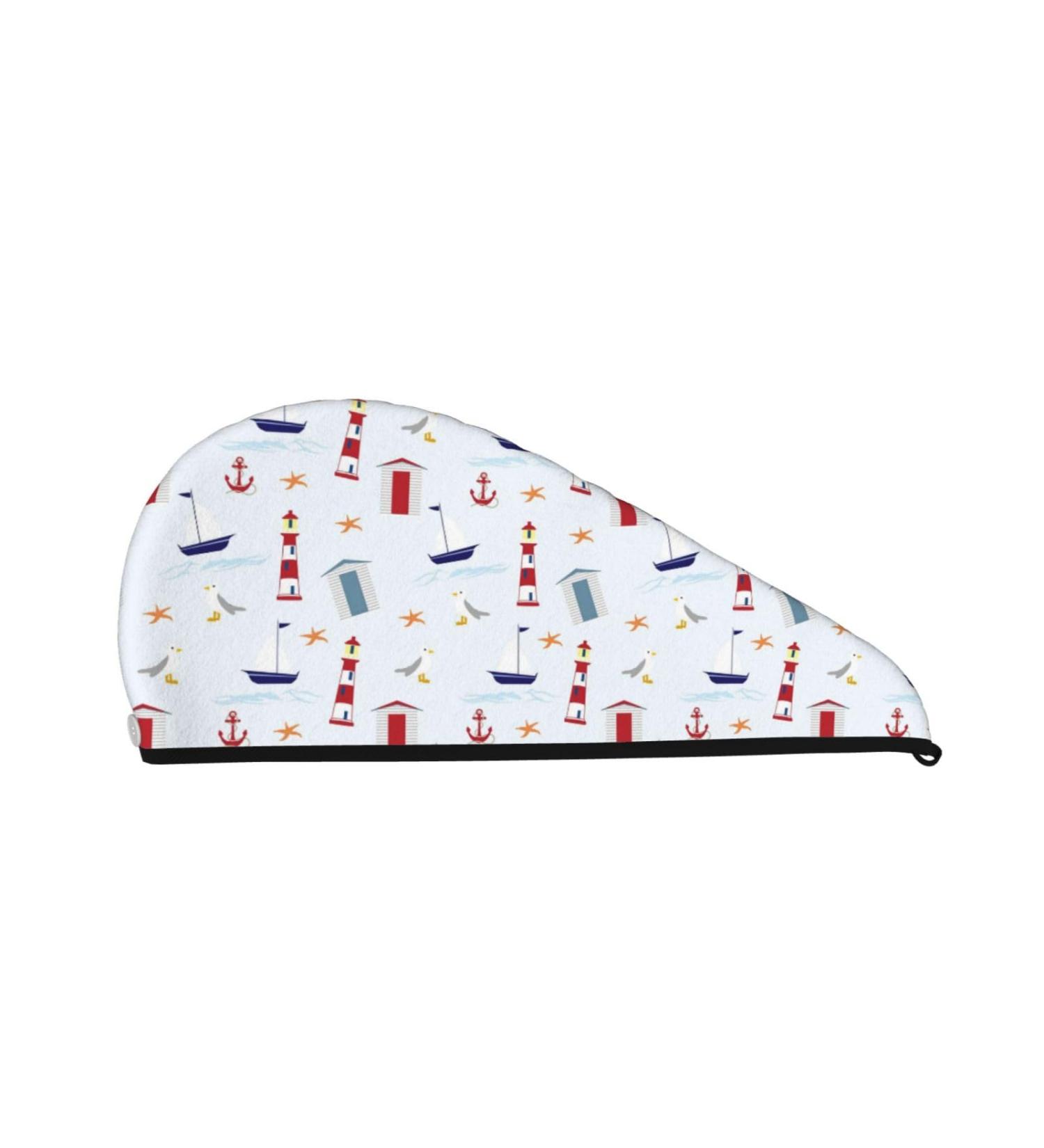 Super Absorbent Nautical Lighthouse Microfiber Hair Towel Wrap - Quick Dry Coral Velvet for Long Curly & Thick Hair | Perfect Gift for Women - Buy Online on GoSupps.com