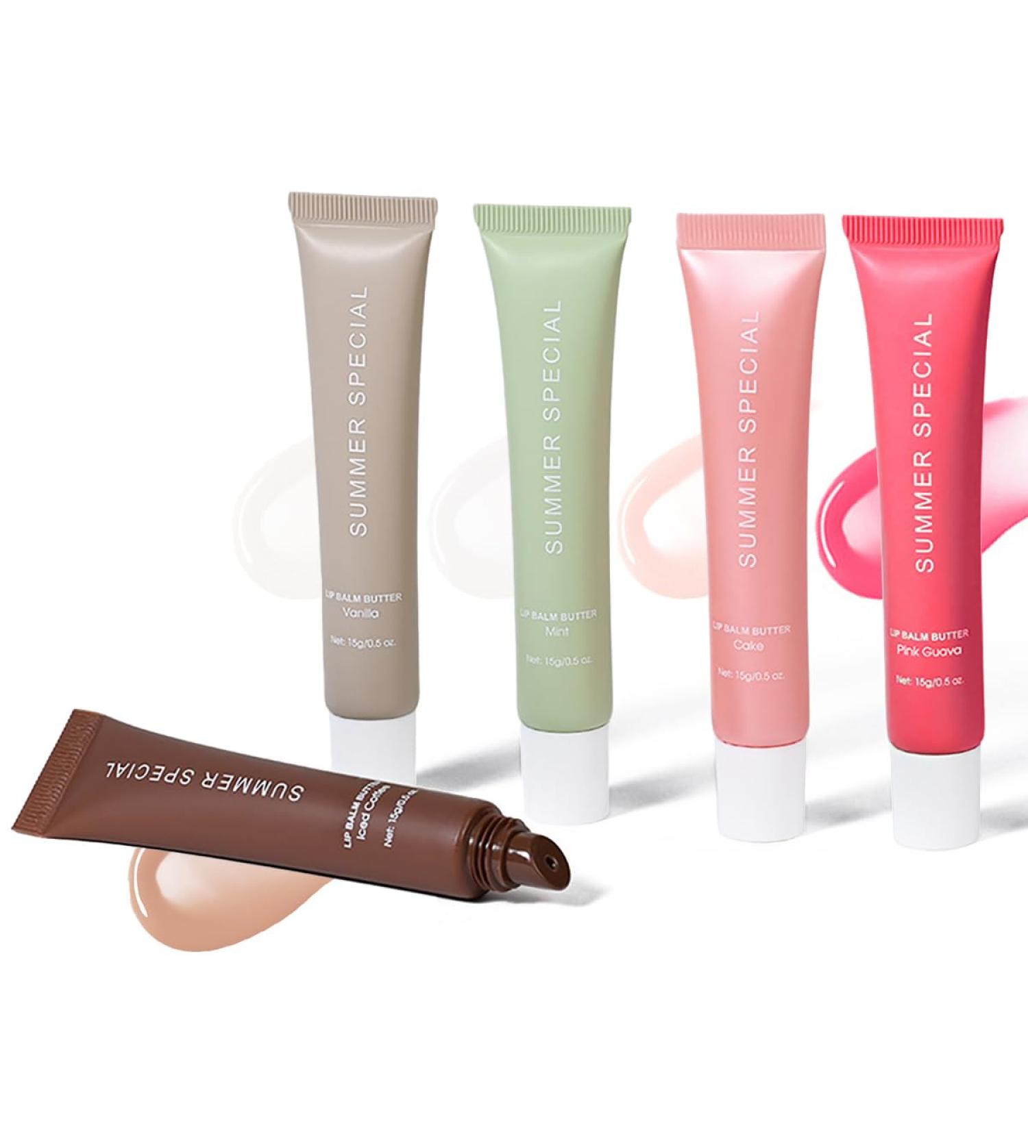 5-Color Lip Balm Butter Set-With Shea Butter&Avocado Oil Natural Ingredients Lightweight&Non-Sticky Instant Hydration 5 Shades (Vanilla/Mint/lced Coffee/Cake/Guava) Natural Scent Ideal for Gifting - Buy Online on GoSupps.com