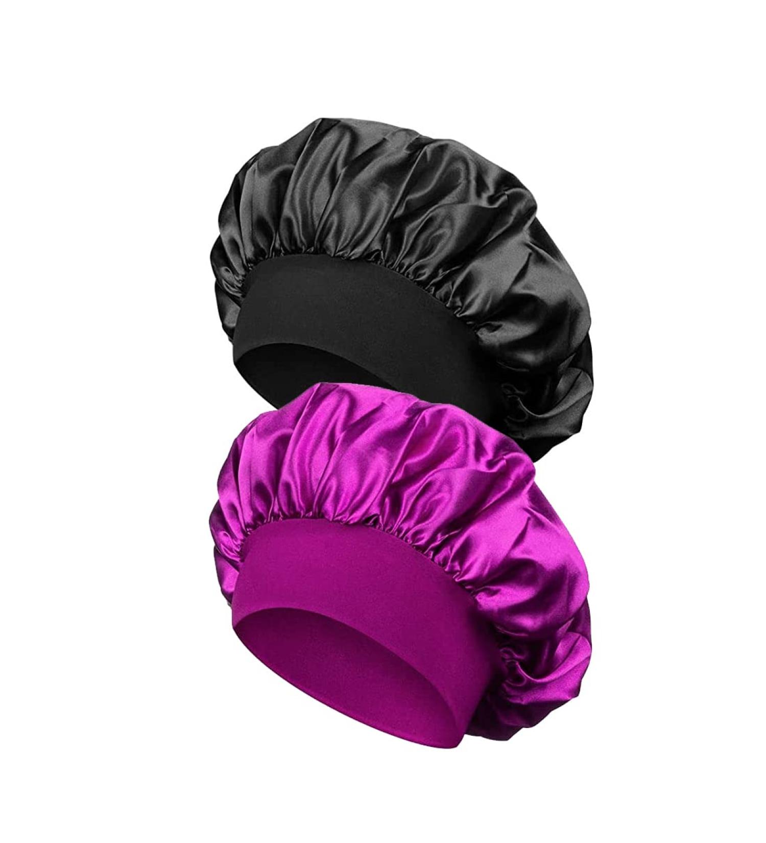Buy Quesuc Elegant Sleeping Hat for Women - Silk Satin Sleep Cap (Black & Purple) - Soft Satin Hair Care Headgear | International Shipping Available - Buy Online on GoSupps.com