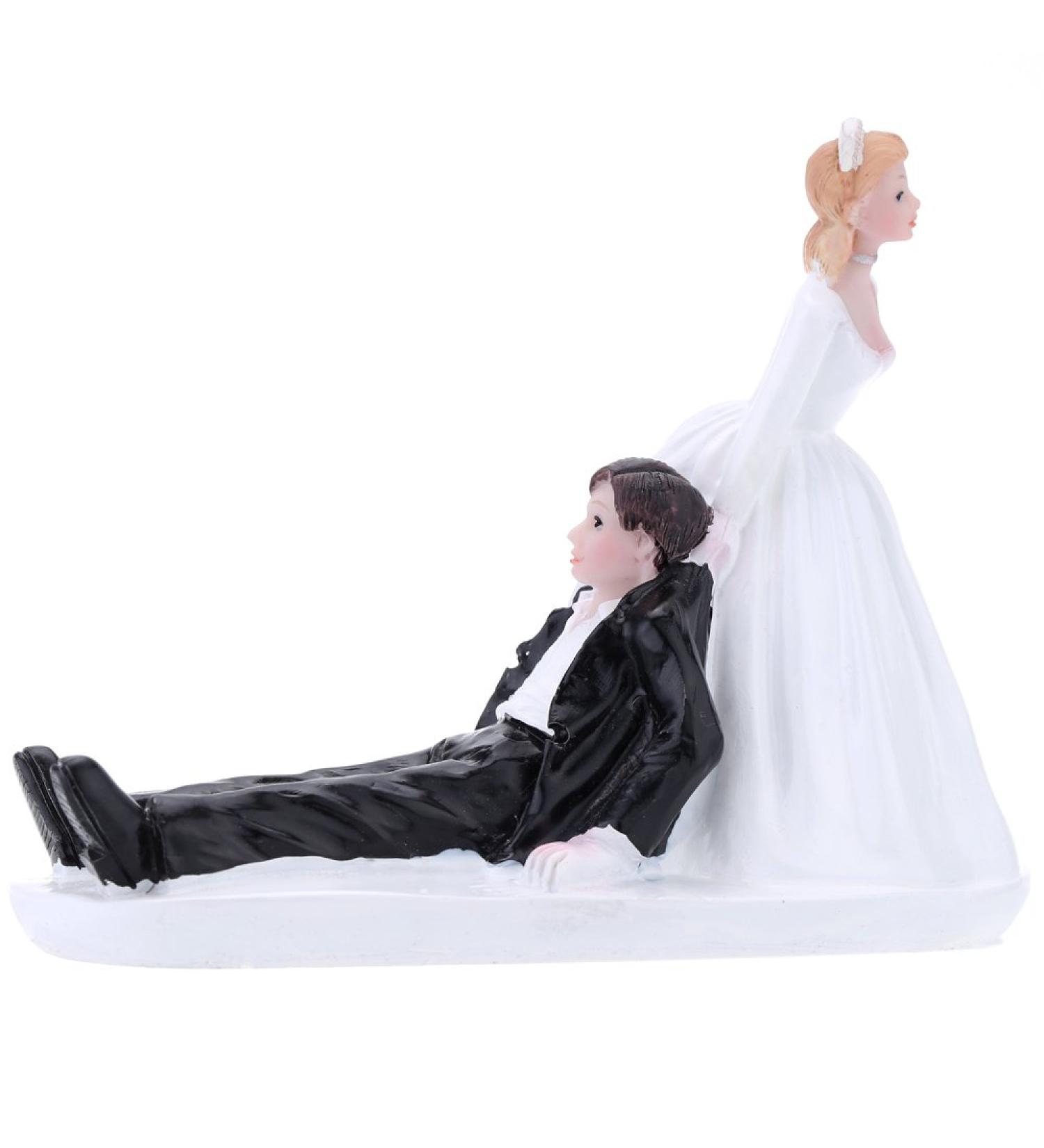 TOUFA Cake Topper Synthetic Resin Bride & Groom Wedding Cake Topper Romantic Wedding Party Decoration Adorable Figurine Craft Gift Black & White 4 - Buy Online on GoSupps.com