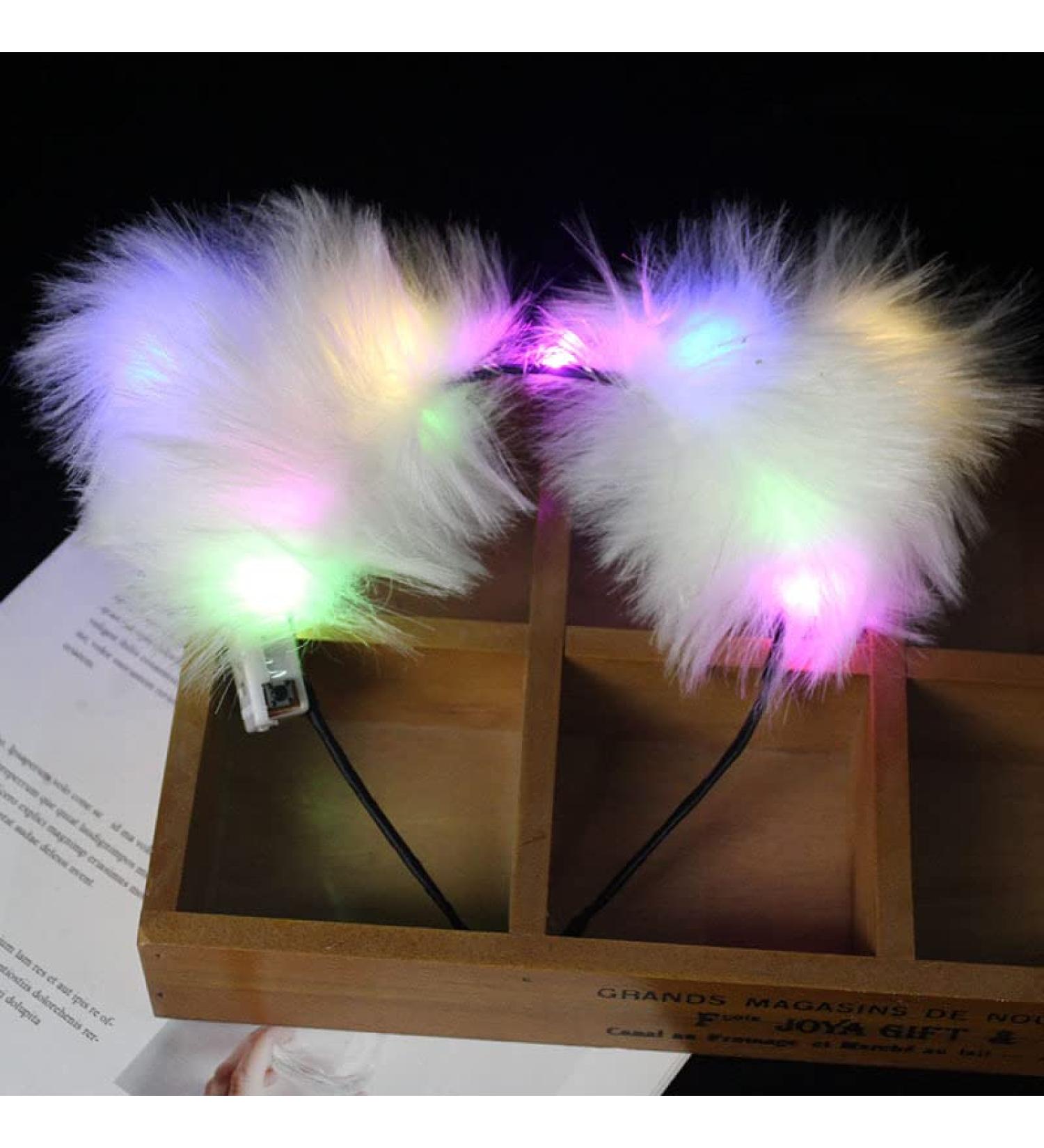 LEEMASING Cat Ear Headband Faux Fur Hair Hoop with LED Light Colourful (Women Girls) - Buy Online on GoSupps.com