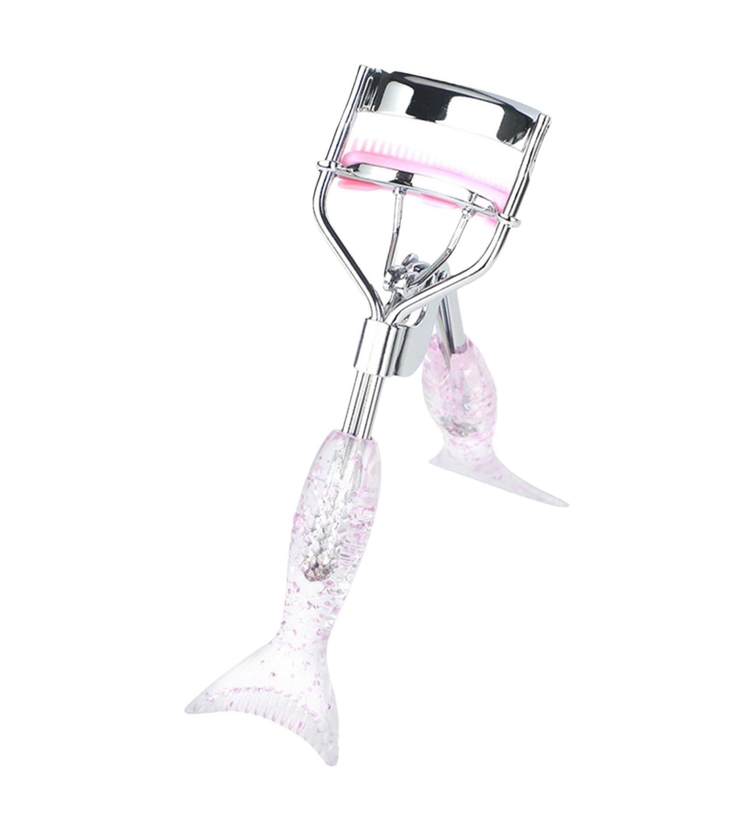 Eye Curler for Lashes | Precision Fish Tail Shape Lash Curler with Comb Teeth | Beautiful Ergonomic Portable Eyelash Tools Makeup Supplies for Girls Women Females Ladies A4 Chrome Plated With Pink Comb Pink Mermaid Hand - Buy Online on GoSupps.com