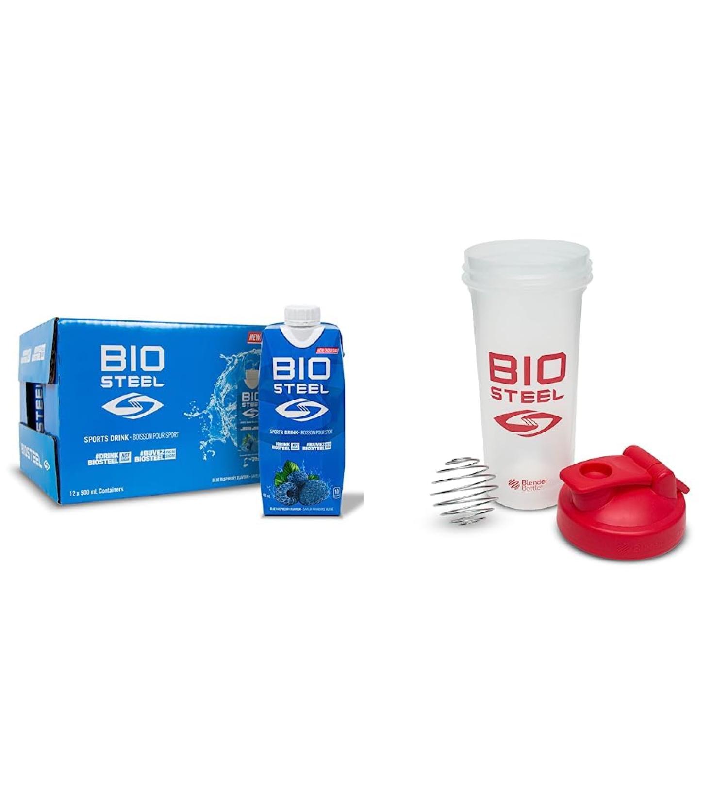 BioSteel Sports Drink Blue Raspberry (16.7 Fl Oz 12-Pack) + Shaker Cup with Wire Whisk (24 Oz) Drink + Shaker Cup 24 Ounce Blue Raspberry 500 ml (Pack of 12) - Buy Online on GoSupps.com