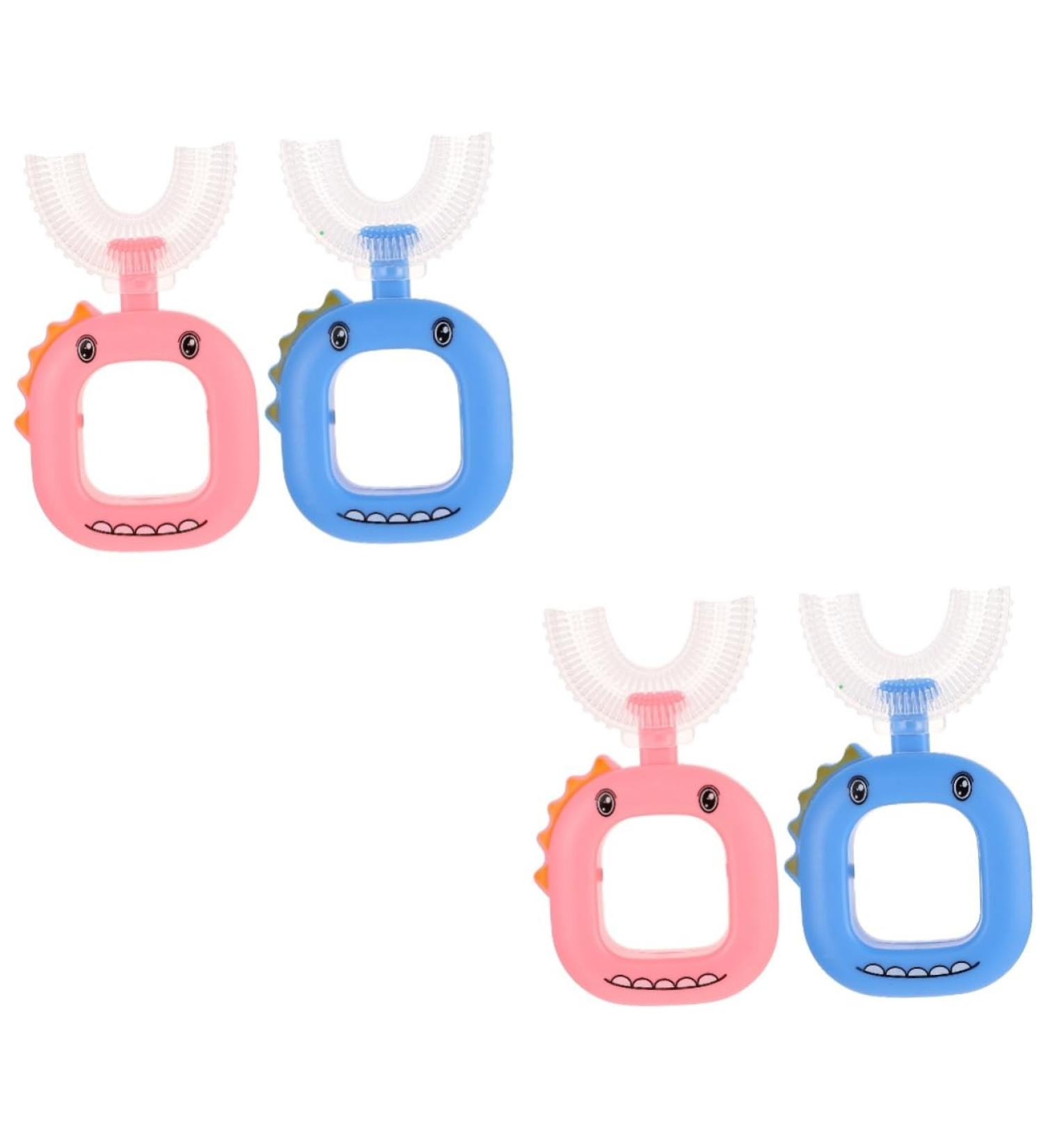 Minkissy 4-Piece U-Shaped Silicone Toothbrush Set for Kids Portable Cleaning Tools with Fun Caricature Design | Perfect Children's Oral Care Accessories - Buy Online on GoSupps.com