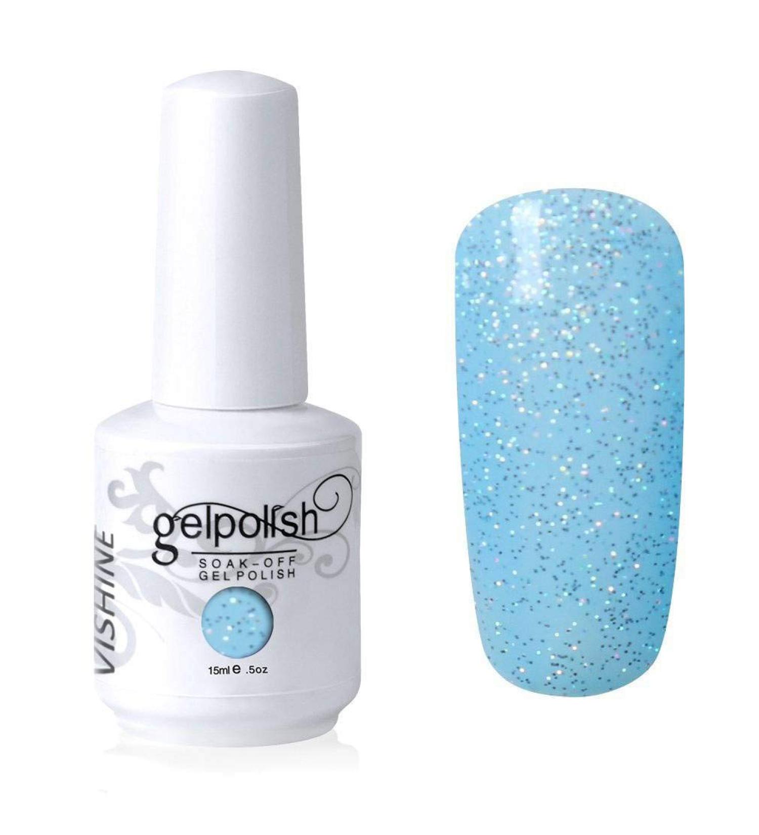 Vishine Soak-off Gel Polish Lacquer Nail Art UV LED Manicure 15ml Glitter Powderblue(222) #222 - Buy Online on GoSupps.com