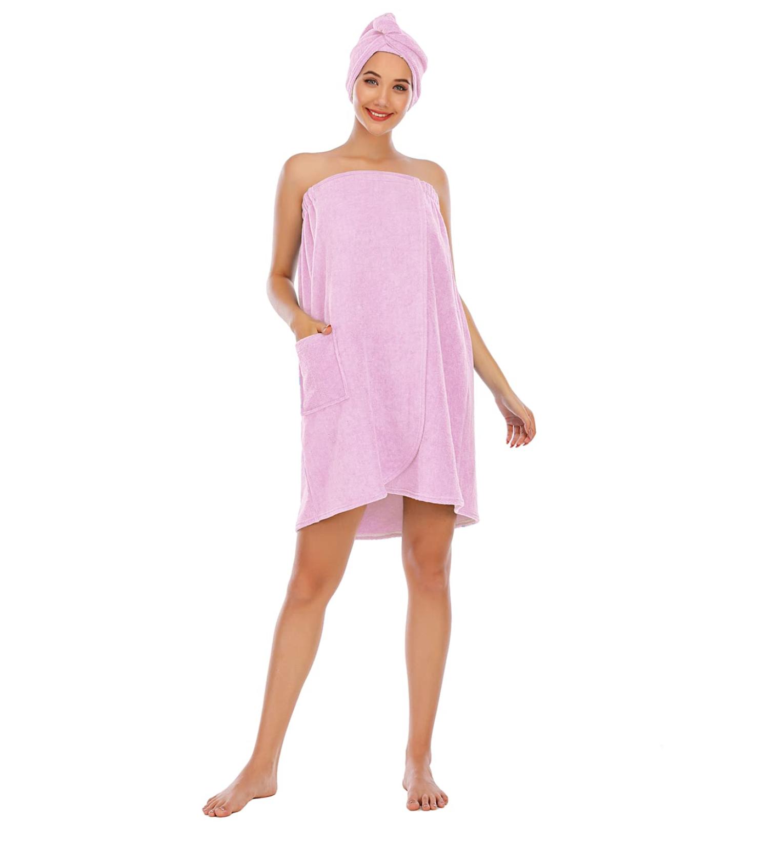 QPQ Women Bath Towel Hair Towel - Adjustable Spa Wrap Bathrobe in Rose Large | Perfect for Home & Travel - Buy Online on GoSupps.com