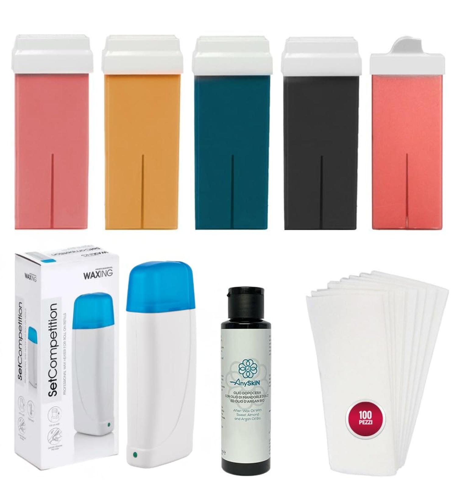 Anyskin Hair Removal Wax Roll On kit with Professional Hair Removal Wax Heater - Contains 5 Roll On Hair Removal Wax Made in Italy - Buy Online on GoSupps.com