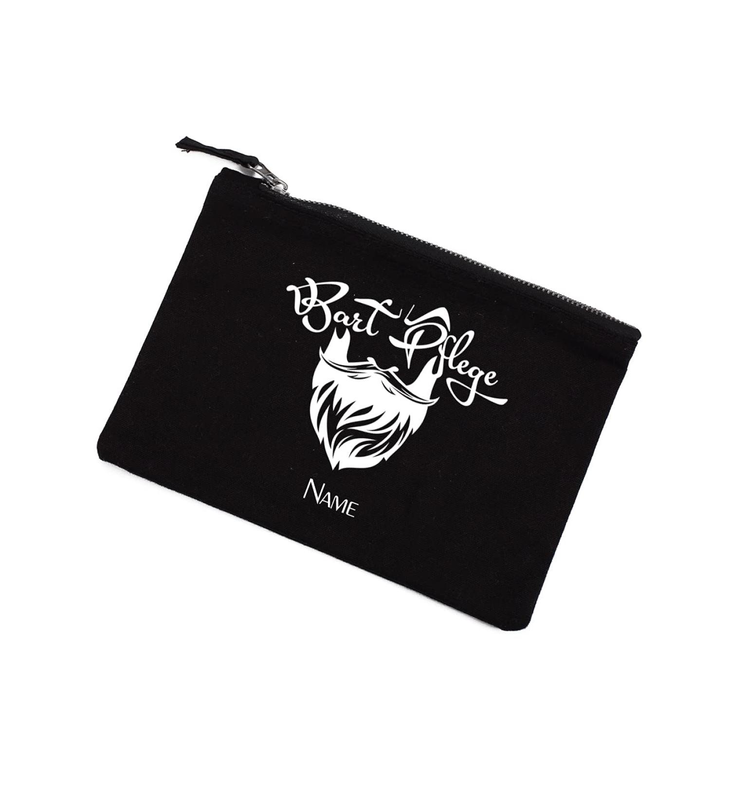 Herz & Heim Men's cosmetic bag for beard care items with name of the bearded man medium black M Black