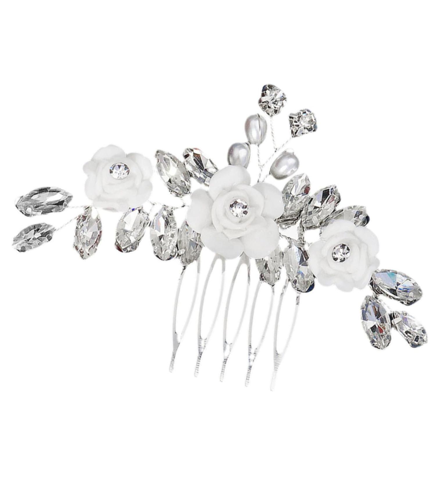 Didiseaon Rhinestone Flower Hair Comb Wedding Hair Comb for Bridal Rhinestone Hair Comb Bridal Hair Accessories Wedding Bridal Hair Comb Decor Tiara Pearl Crystal Veil White Bride - Buy Online on GoSupps.com