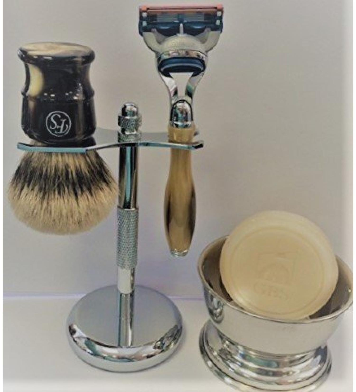 Shop 5 Piece Men's Shaving Gift Set | Fusion Razor Silvertip Badger Brush Bowl & Soap - Perfect for Gifting - Buy Online on GoSupps.com