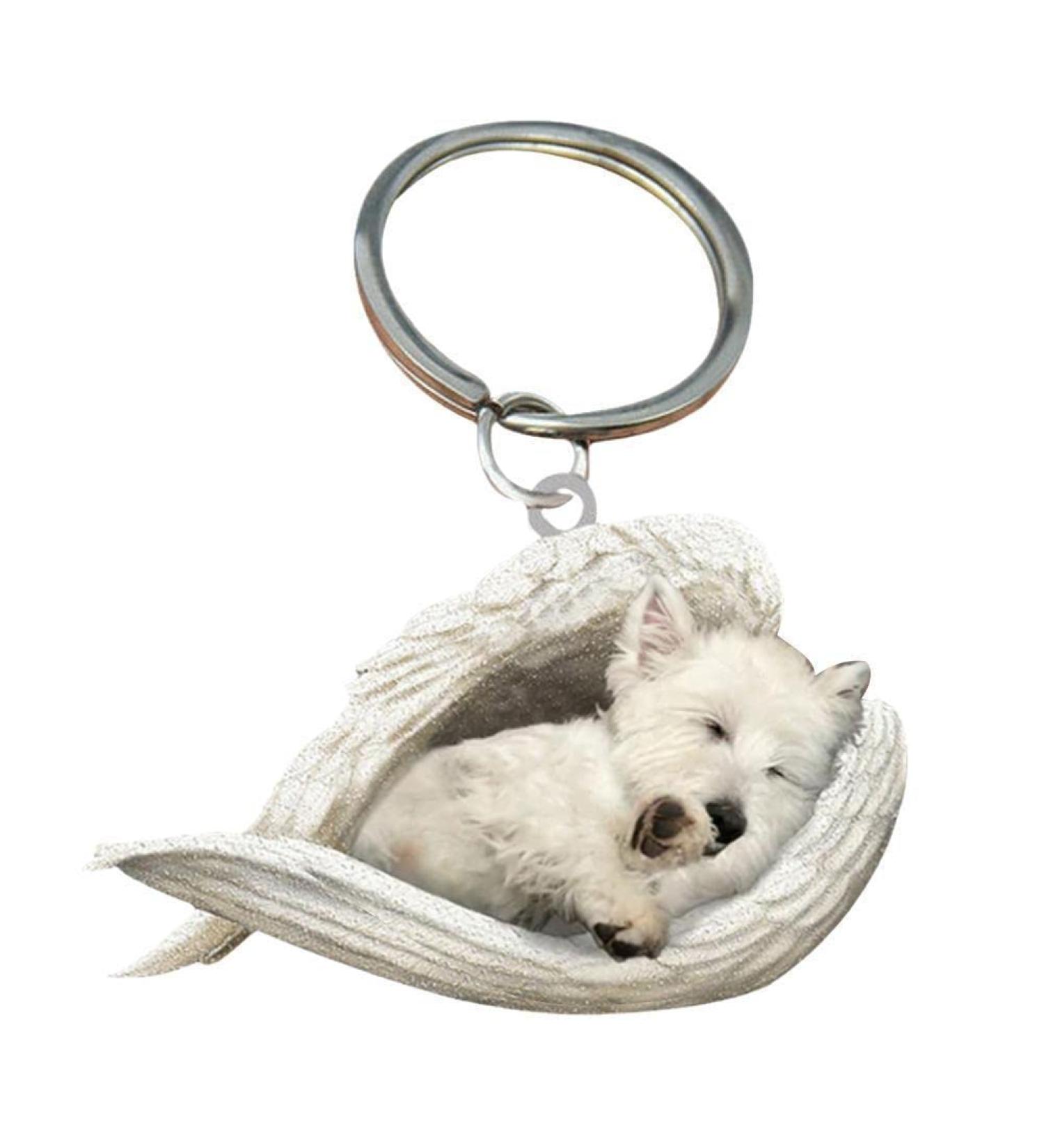 Adorable Sleeping Dog Angel Car Pendant | Perfect Gift for Dog Lovers & Moms | Car Hanging Ornament for Rear View Mirror Decor | West Highland White Terrier Accessories - Buy Online on GoSupps.com