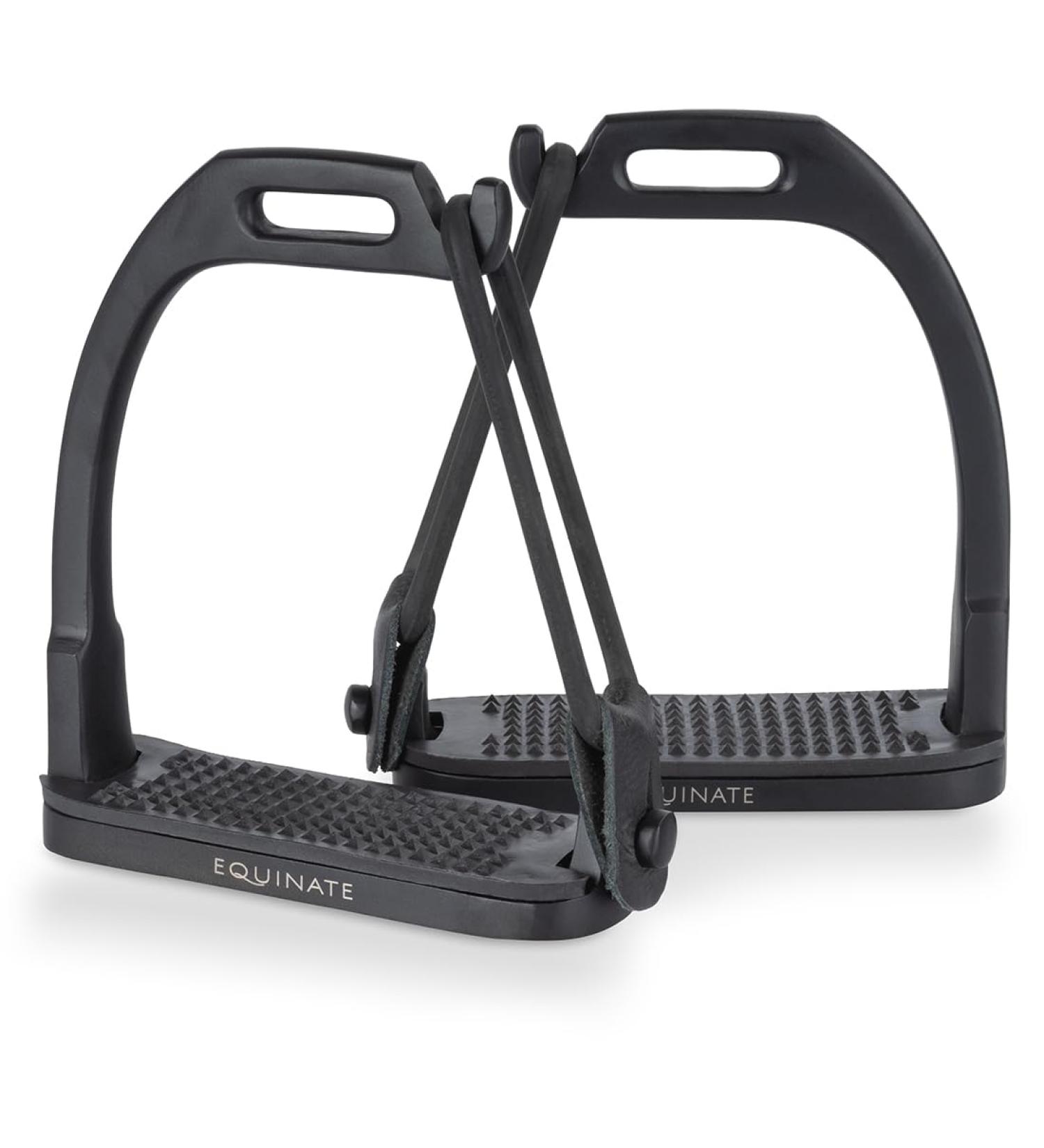 Equinate Safety Bar Wakefield 12cm Black Matt | Anti-Slip Rubber Tread Stirrup Set for Adults & Children | Ankle Relief - 2 Pieces - Buy Online on GoSupps.com