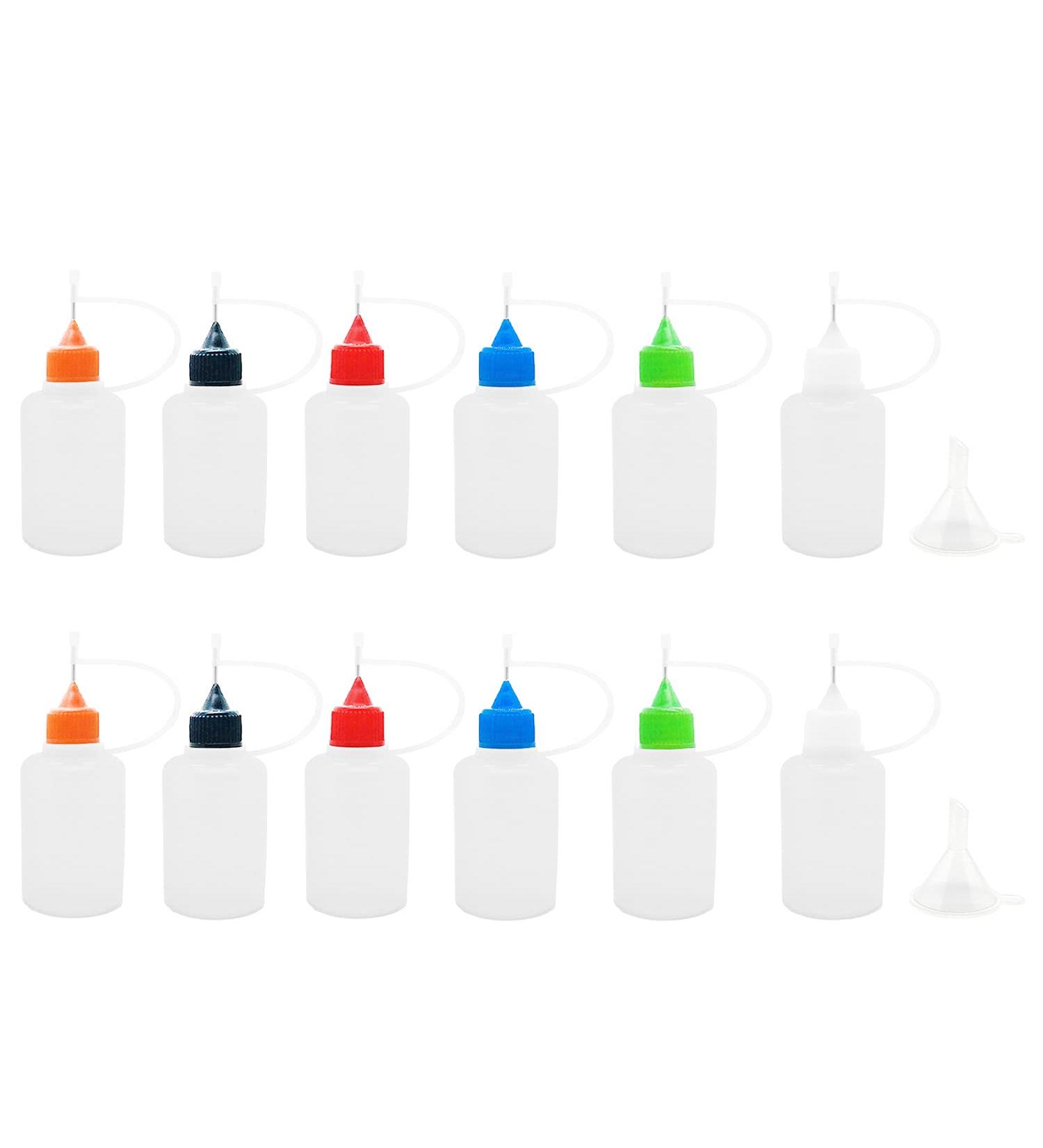 MYYZMY 12 Pcs Precision Tip Applicator Bottles 1 Ounce Translucent Glue - Multicolor Lids & Mini Funnels - Buy Online on GoSupps.com
