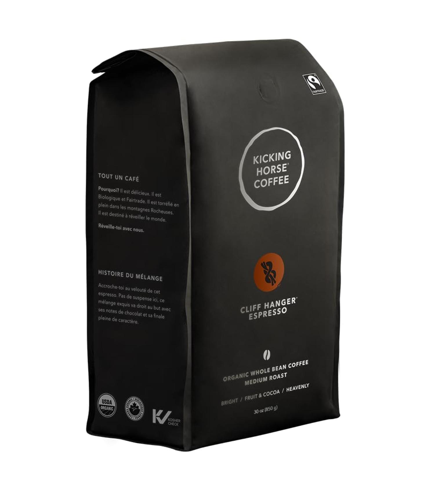 Kicking Horse Coffee - Cliff Hanger Espresso Whole Bean 100% Arabica Coffee | Medium Roast | All Organic & Fairtrade | 850 g Pack of 6 - Buy Online on GoSupps.com