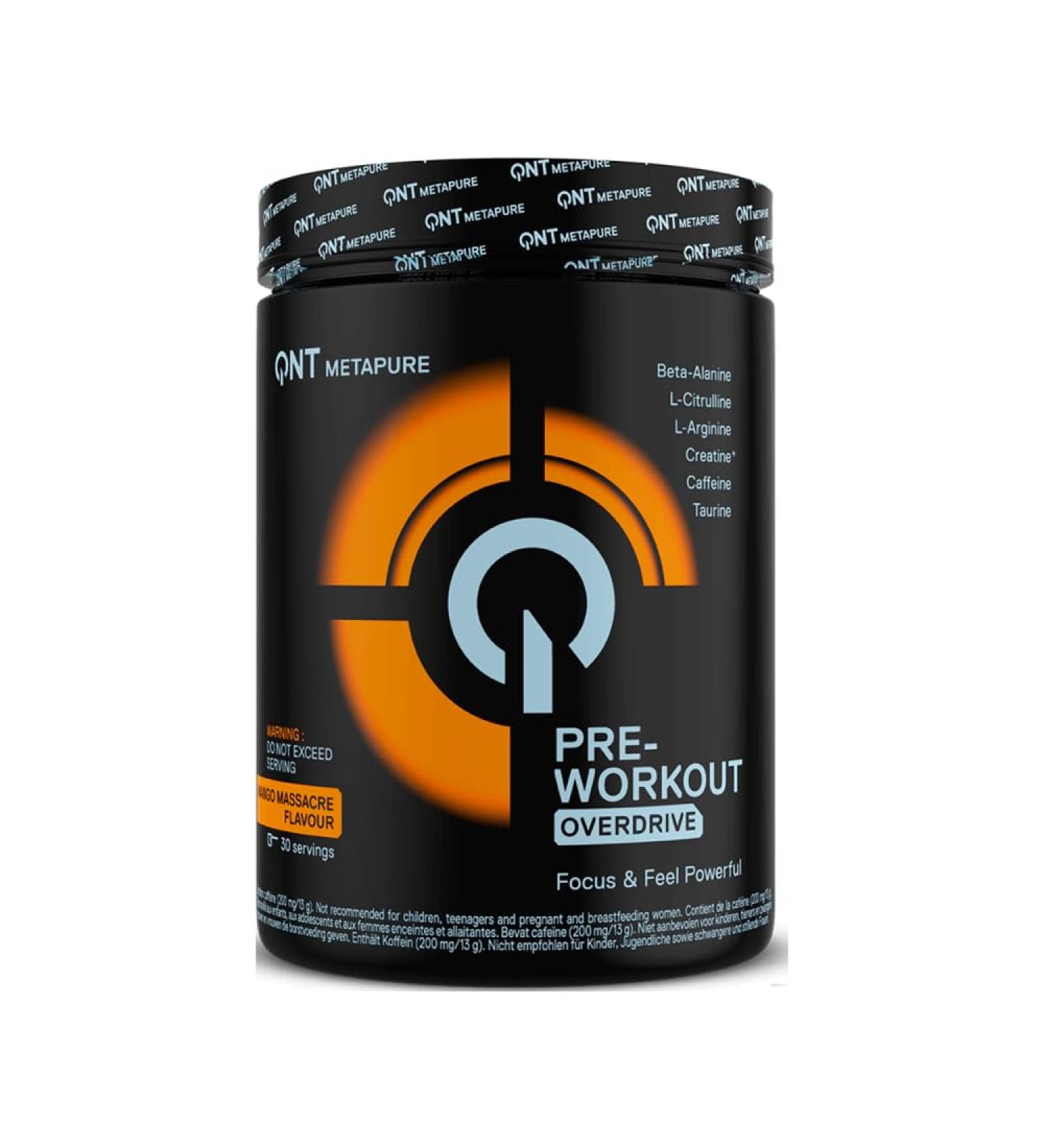 QNT SA QNT Preworkout Overdrive 390g PreWorkout 200 mg cafe ne per portie Mango Mango Massacre 30 Servings - Buy Online on GoSupps.com