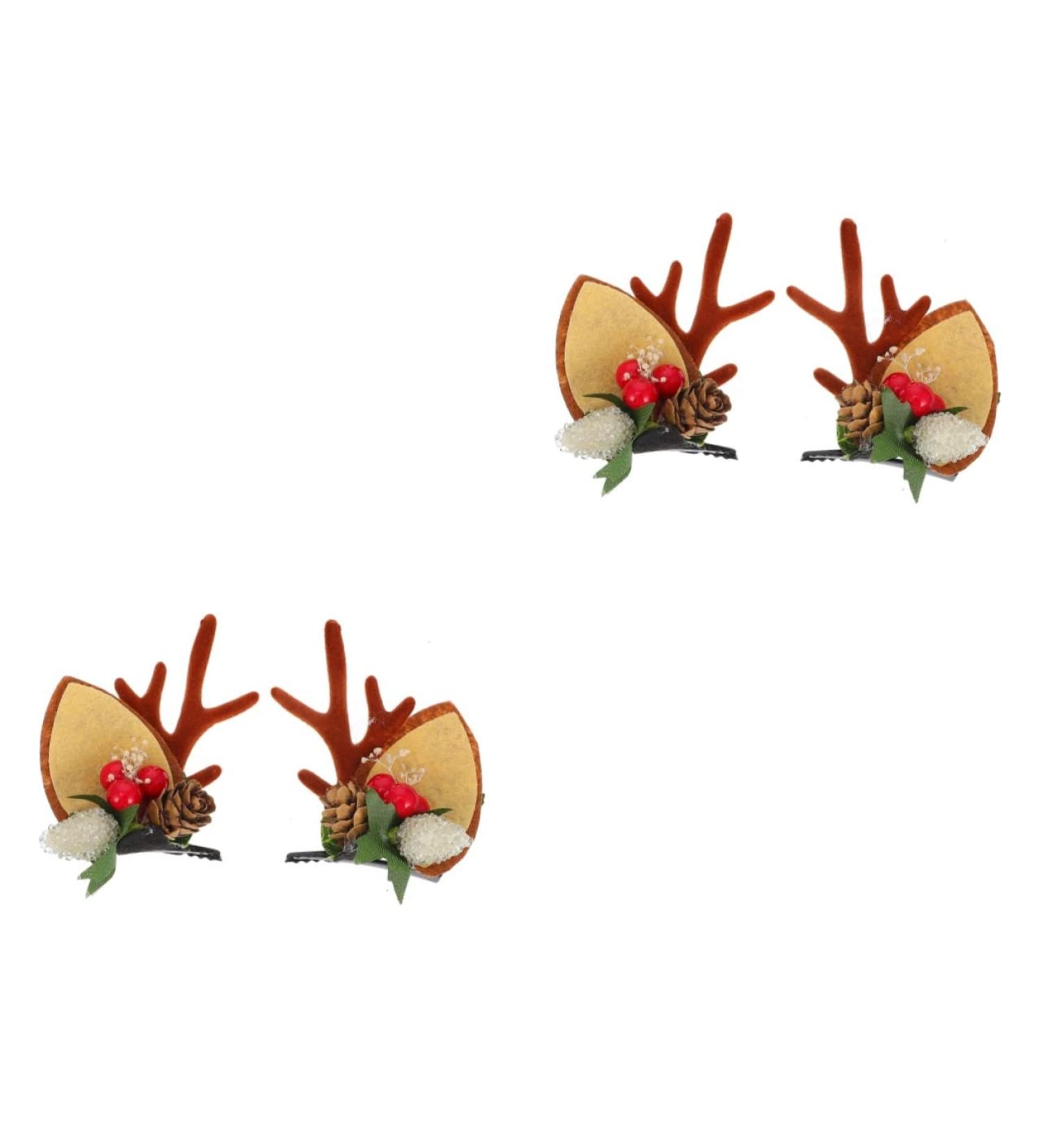 FRCOLOR 2 Pairs Christmas Hair Clips Xmas Kids Hair Accessories Xmas Stocking Stuffers Holiday Hair Accessories Girls Hair Clips Xmas Antler Hair Barrettes Child Pine Cones Elk Iron - Buy Online on GoSupps.com