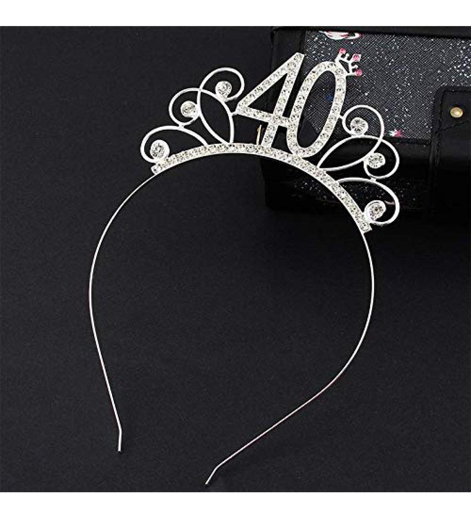 IETOSY 40th Birthday Tiara Silver Crown Crystal Tiara 40th Happy 40th Birthday Tiara for Women Birthday Headpiece for 40th Women Tiara-40
