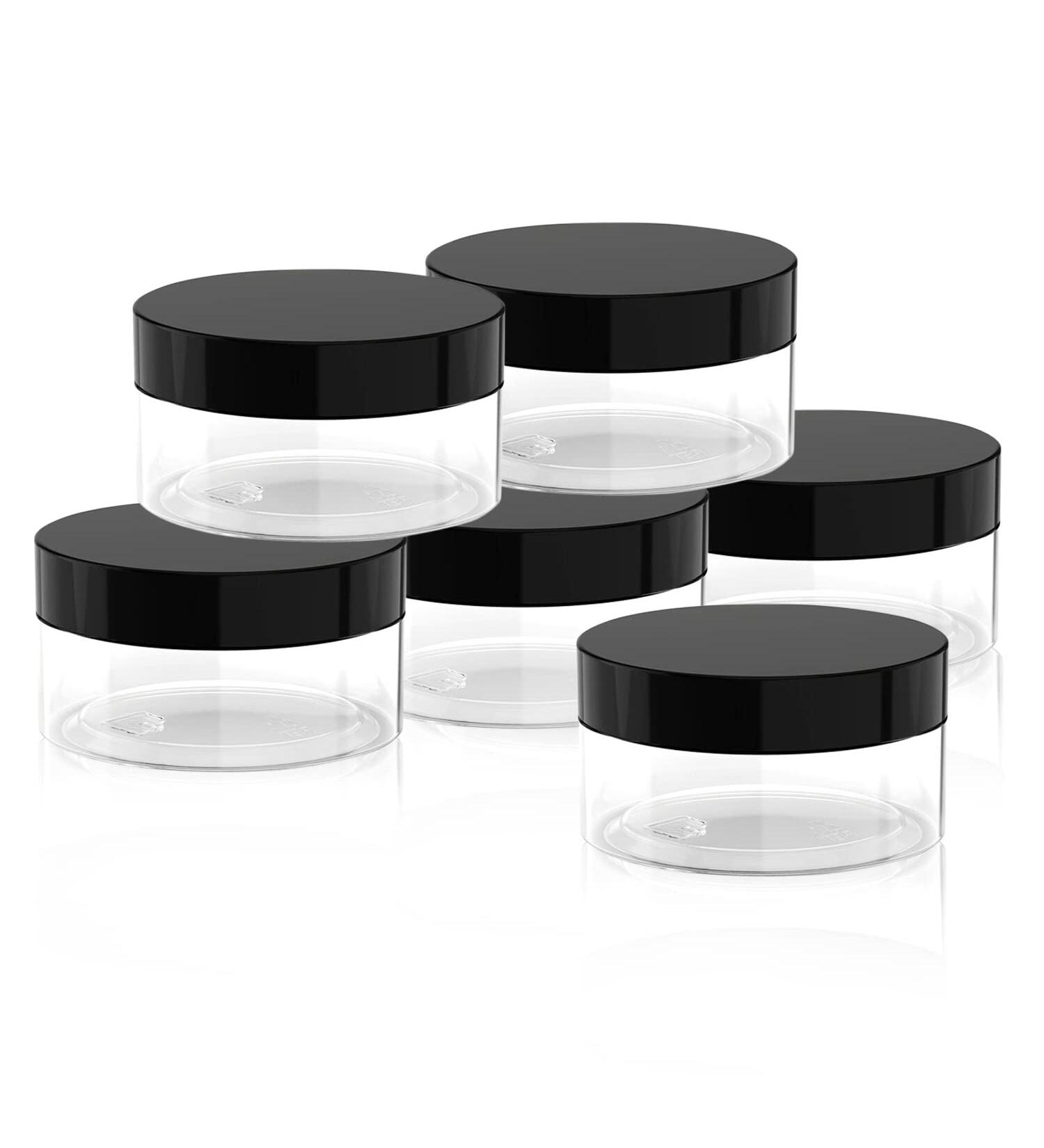 1oz Leak-Proof Clear Cosmetic Jars with Black Lid - 6 Pack | For Cream, Lotion, Powder, Ointment, Beauty Products | 1 Ounce Capacity - Buy Online on GoSupps.com