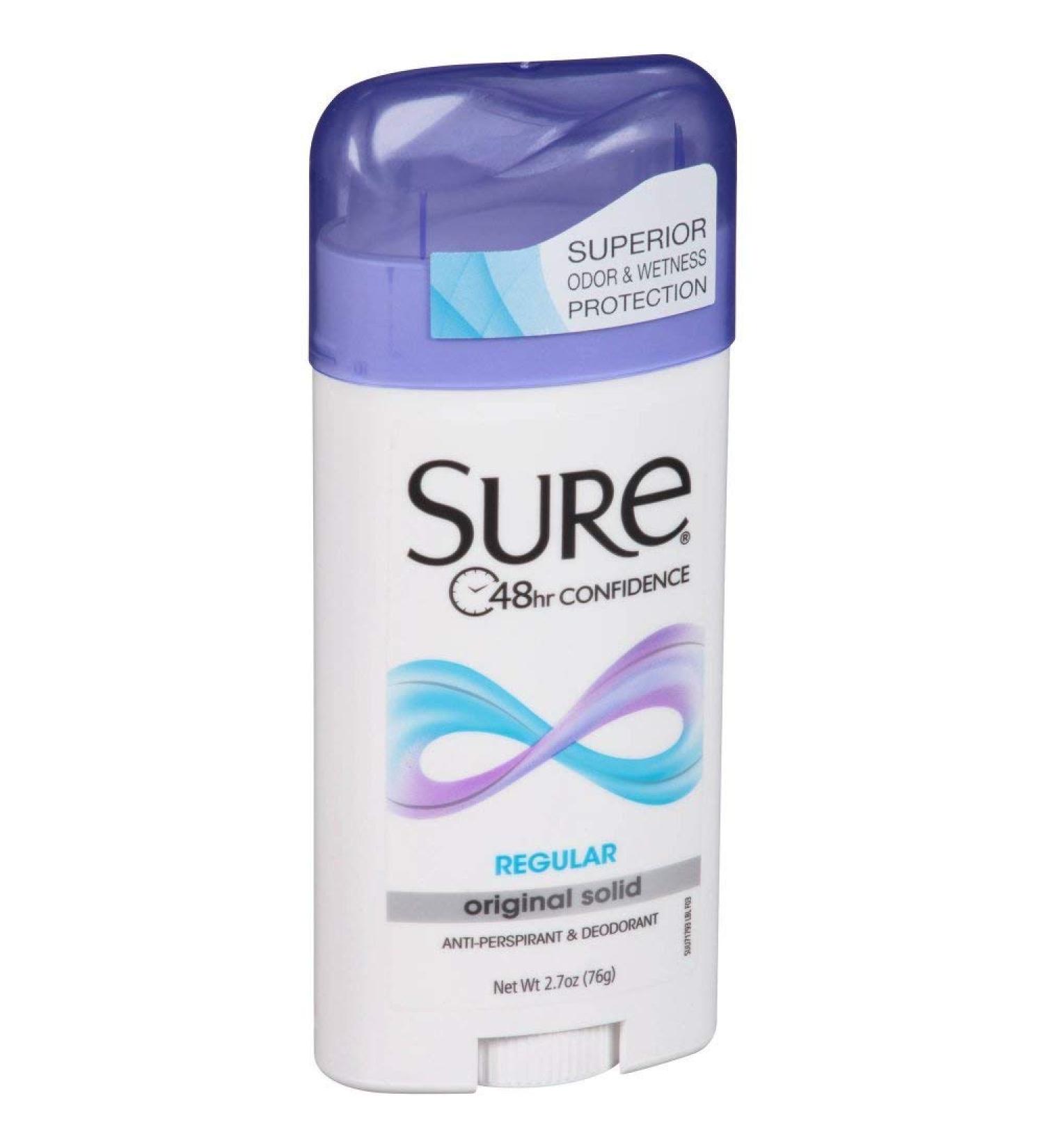 Sure Anti-Perspirant & Deodorant Original Solid Regular Scent 2.70 oz (Pack of 10)