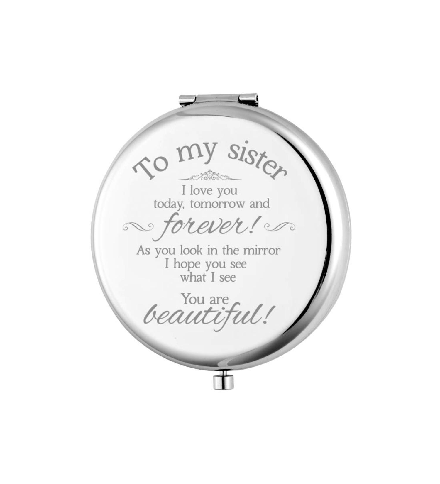 Sister Gifts: Silver Compact Mirror for Bridesmaid, Wedding Day Gift - 2.6 inch Round Folding Handheld Mirror with 1x/2x Magnification - Buy Online on GoSupps.com