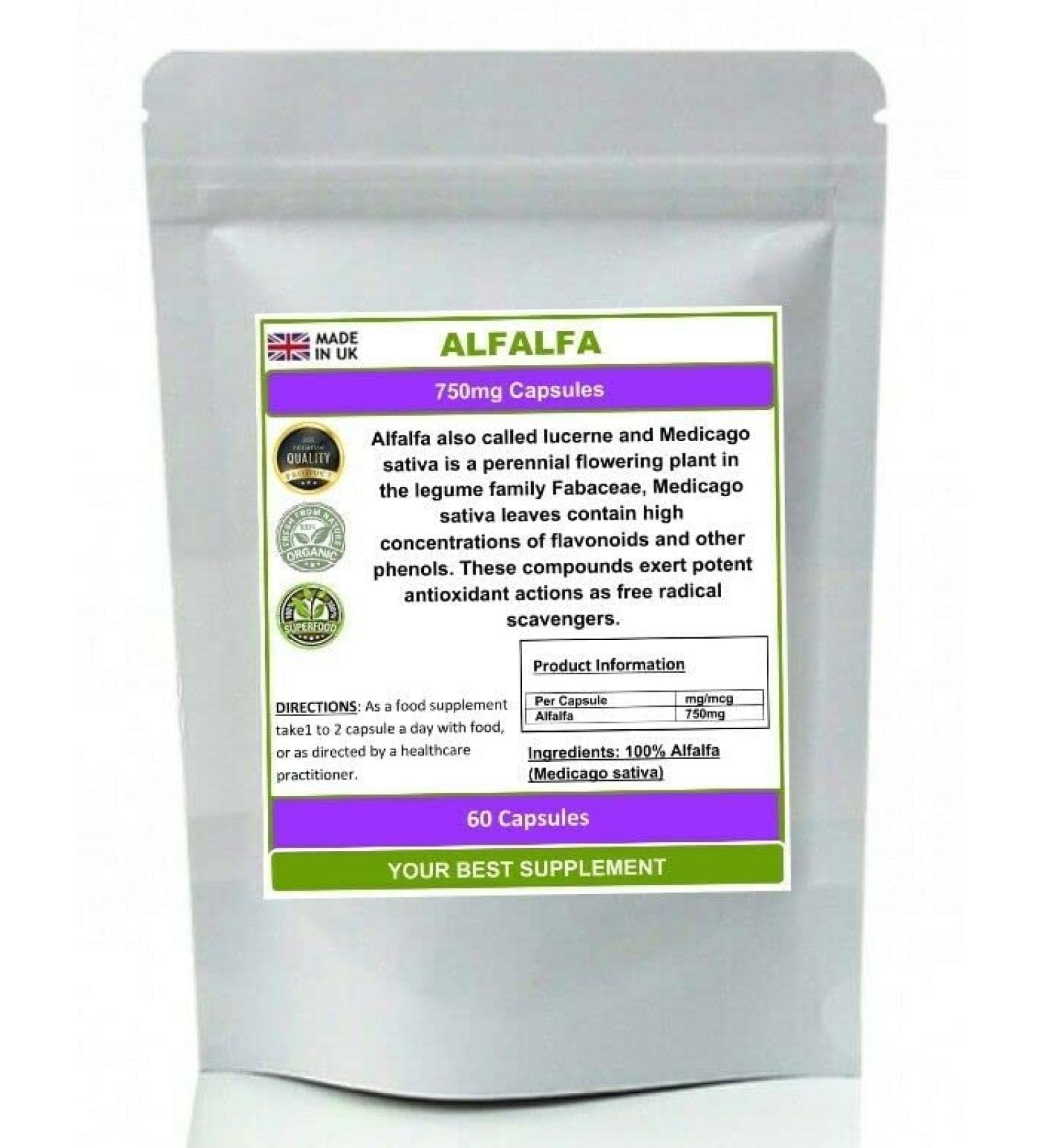 Alfalfa Capsules 750mg Organic Super FoodDetox and Cleanse Antioxidant 30 - Buy Online on GoSupps.com