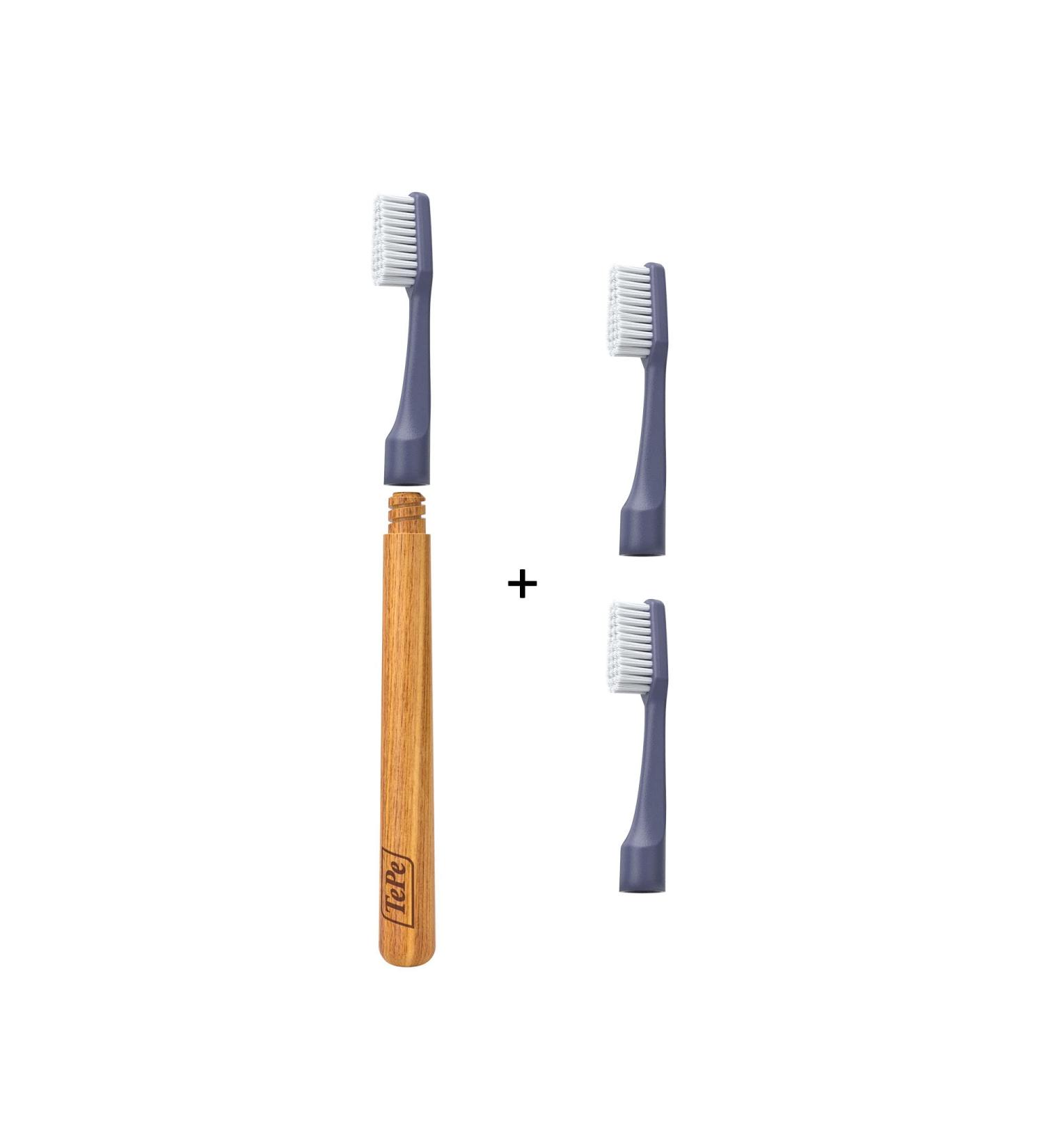 TEPE Choice Soft Toothbrush - 1 Wooden Handle & 3 Brush Heads for Effective Plaque Removal | International Shipping Available - Buy Online on GoSupps.com