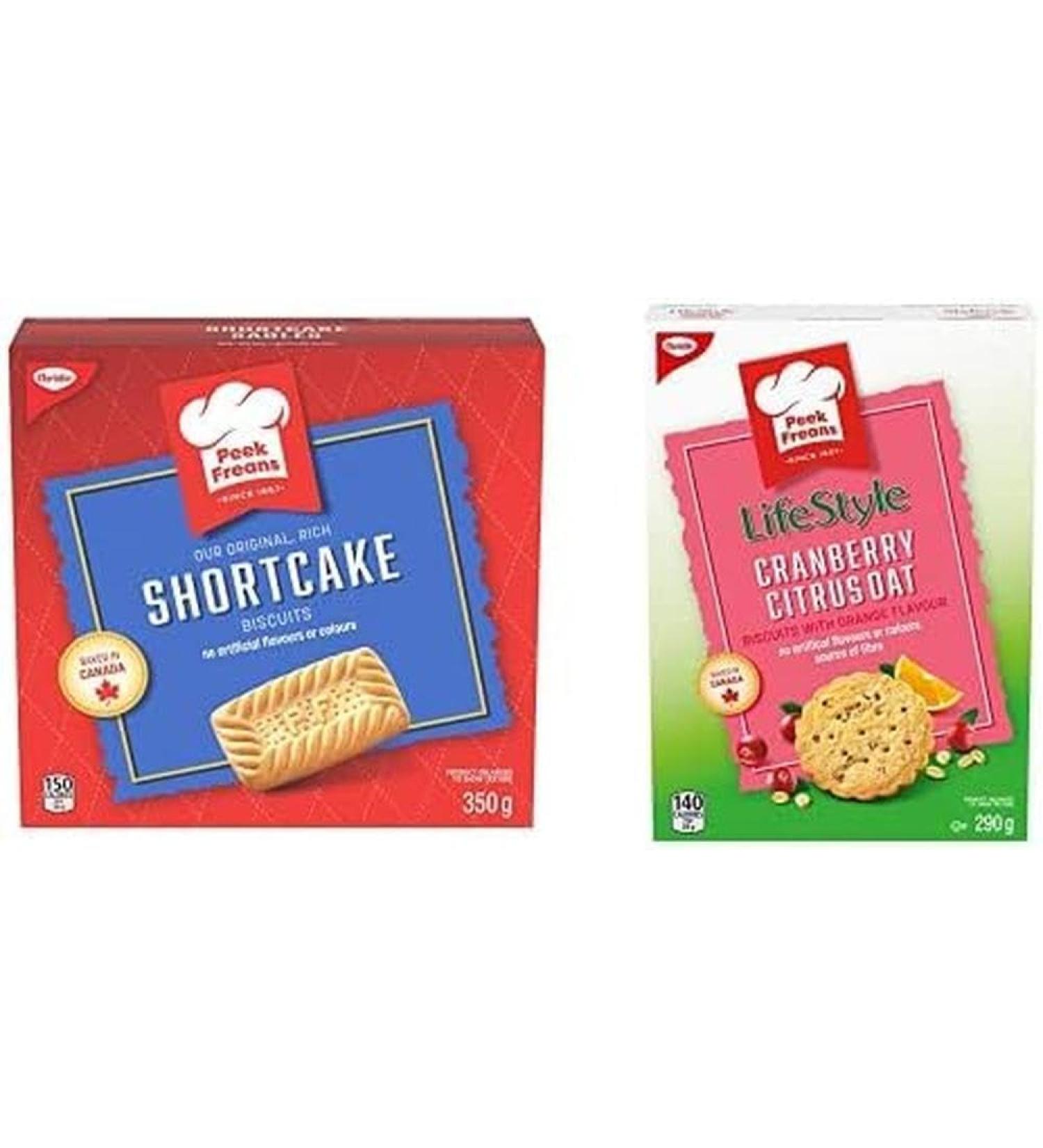 Peek Freans Shortcake Biscuits 1 Box (350g) with Peek Freans Lifestyle Cranberry Citrus Oat Crunch Cookies | 290g Box from Canada