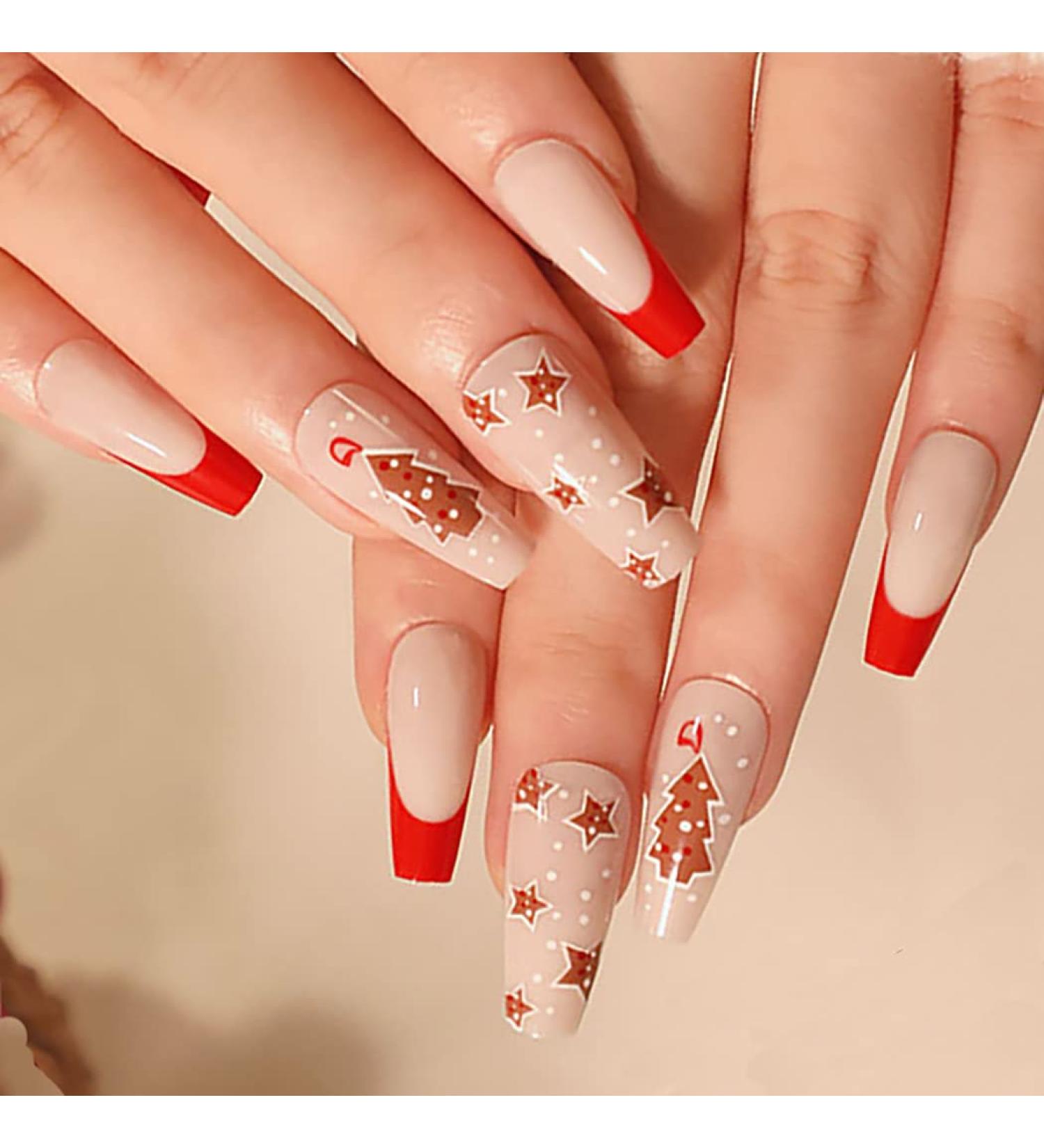 Vatocu Christmas False Nails - Long Xmas Snowflakes Glitter Press on Nails for Women and Girls (24pcs) - Buy Online on GoSupps.com