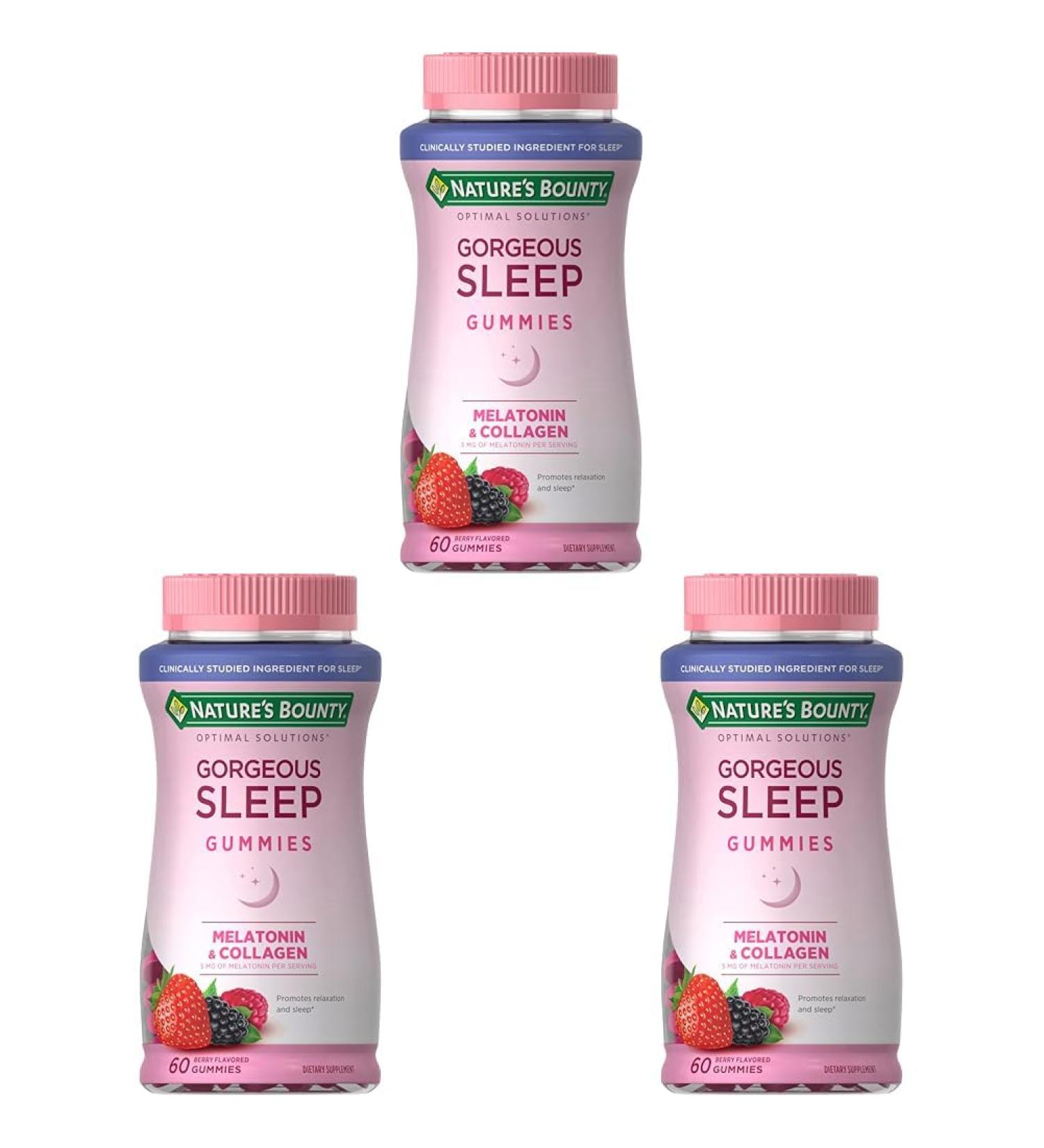 Nature's Bounty Optimal Solutions Gorgeous Sleep Melatonin 5mg Gummies with Collagen 60 Count Assorted Fruit Flavors 30 Total Servings (Pack of 3) Melatonin Gummies 60ct Pack of 3 - Buy Online on GoSupps.com