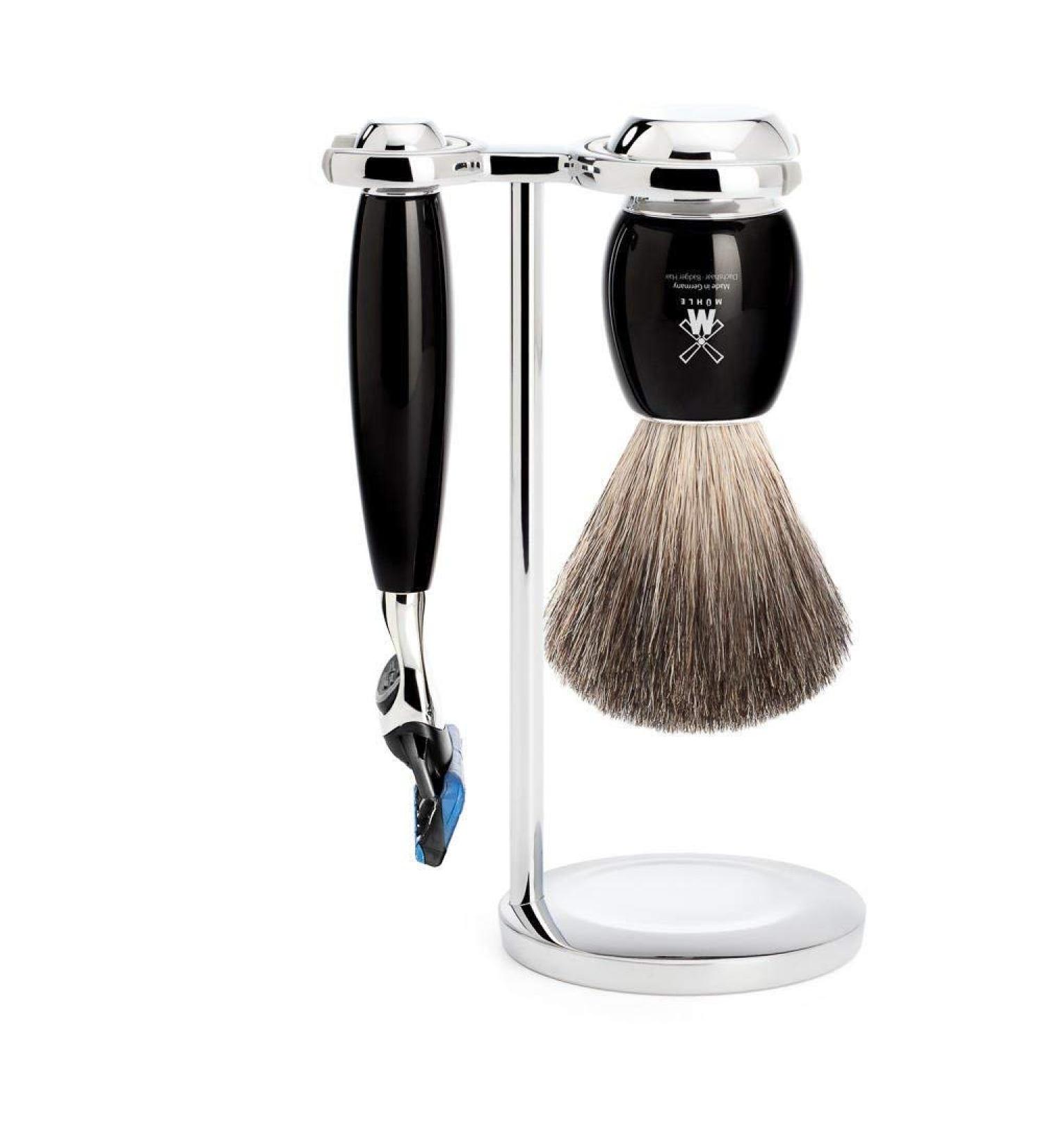 Buy M HLE Vivo Shaving Set - Pure Badger Hair & Gillette Compatible - Black Precious Resin - Buy Online on GoSupps.com