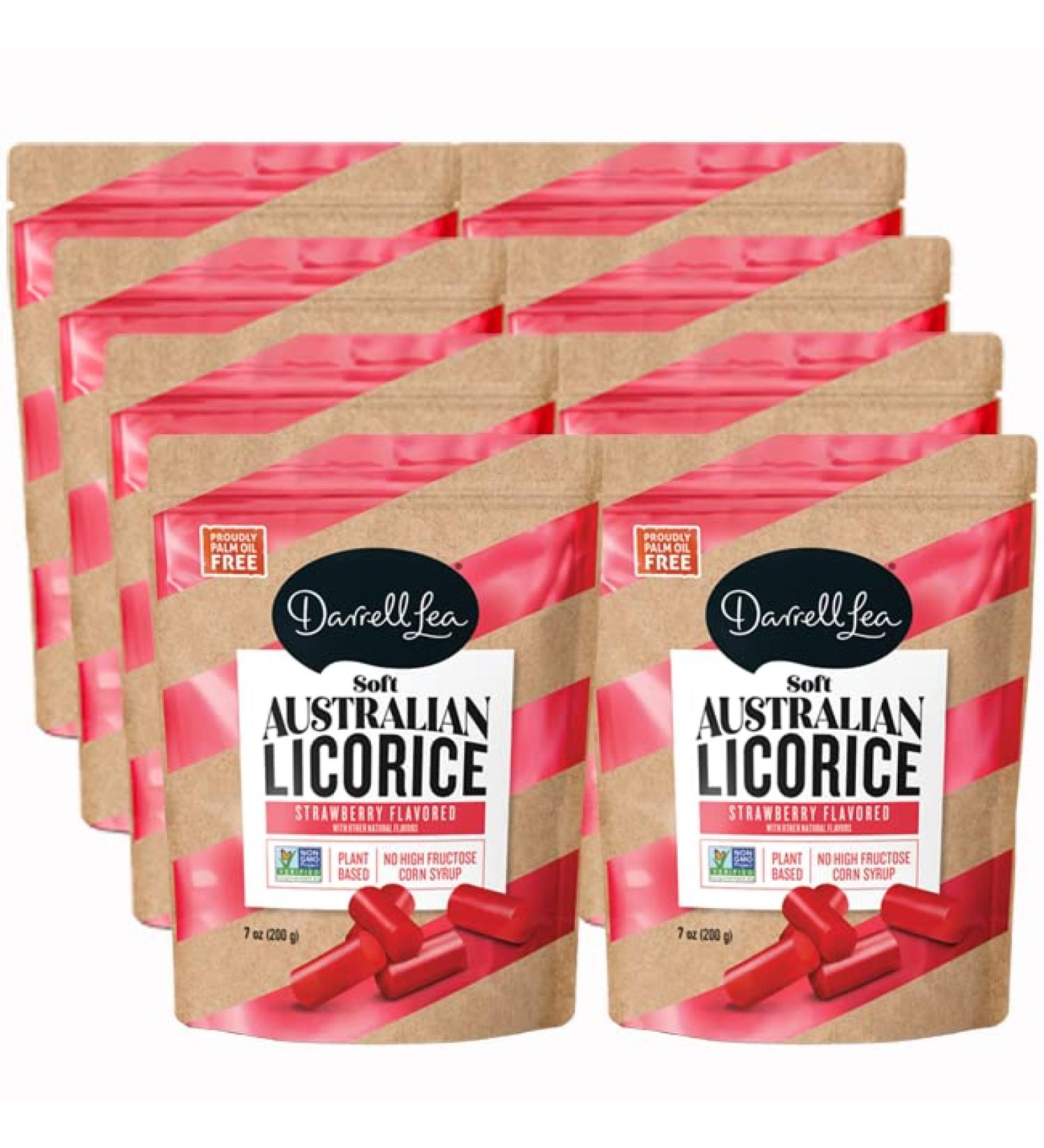Darrell Lea Soft Australian Strawberry Licorice (8) 7oz Bag - Vegan & Kosher, Non-GMO, Palm Free Oil, No HFCS - Small Batch, Ethically-Sourced Ingredients - 7 Ounce (Pack of 8) - Buy Online on GoSupps.com