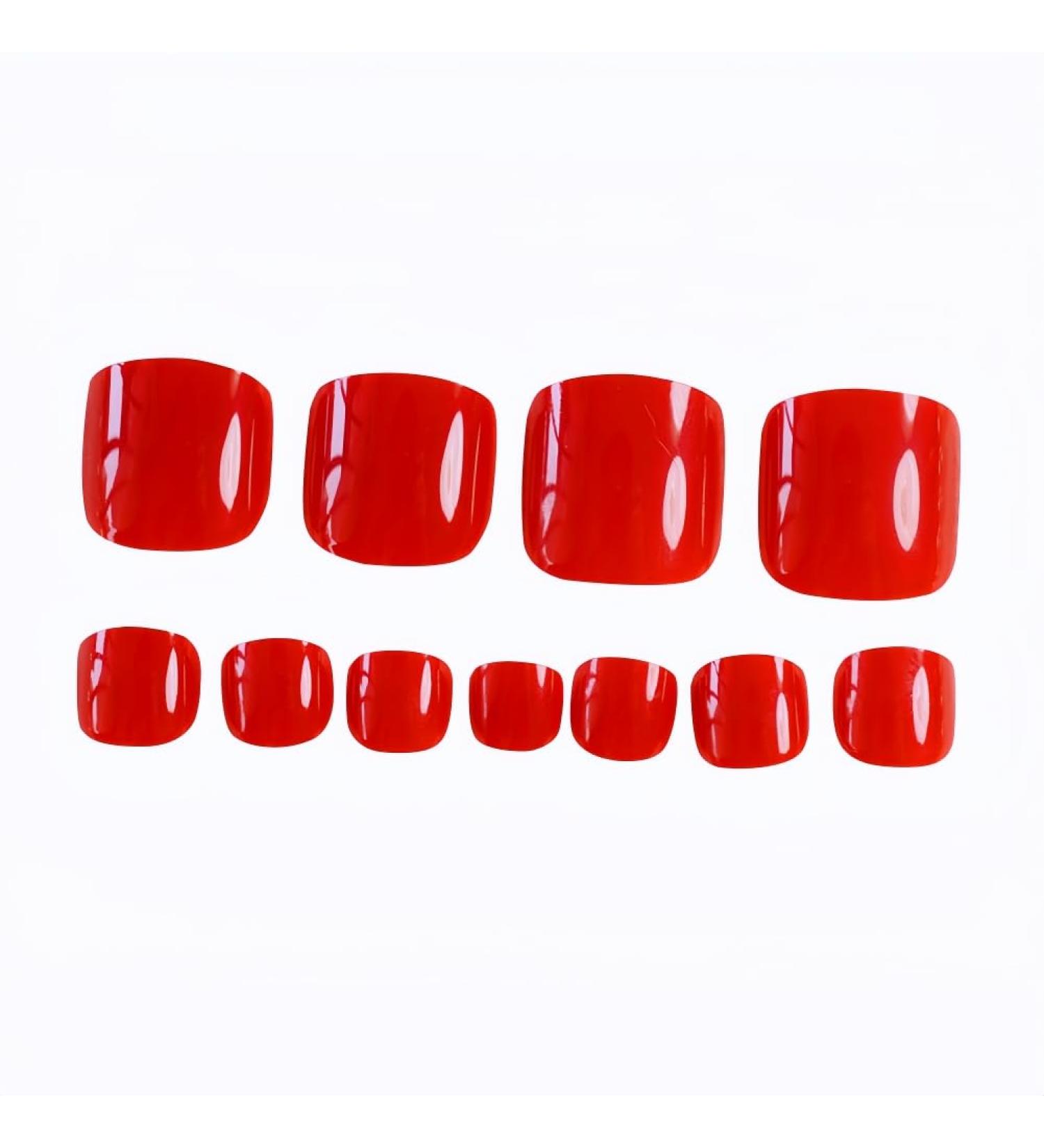 24pcs Short False Toenails French Tip Press On Toe Nails Acrylic False Toenails Square Full Toenail Tips Red Artificial Feet Nails Decals Glue On Toe Nails - Buy Online on GoSupps.com
