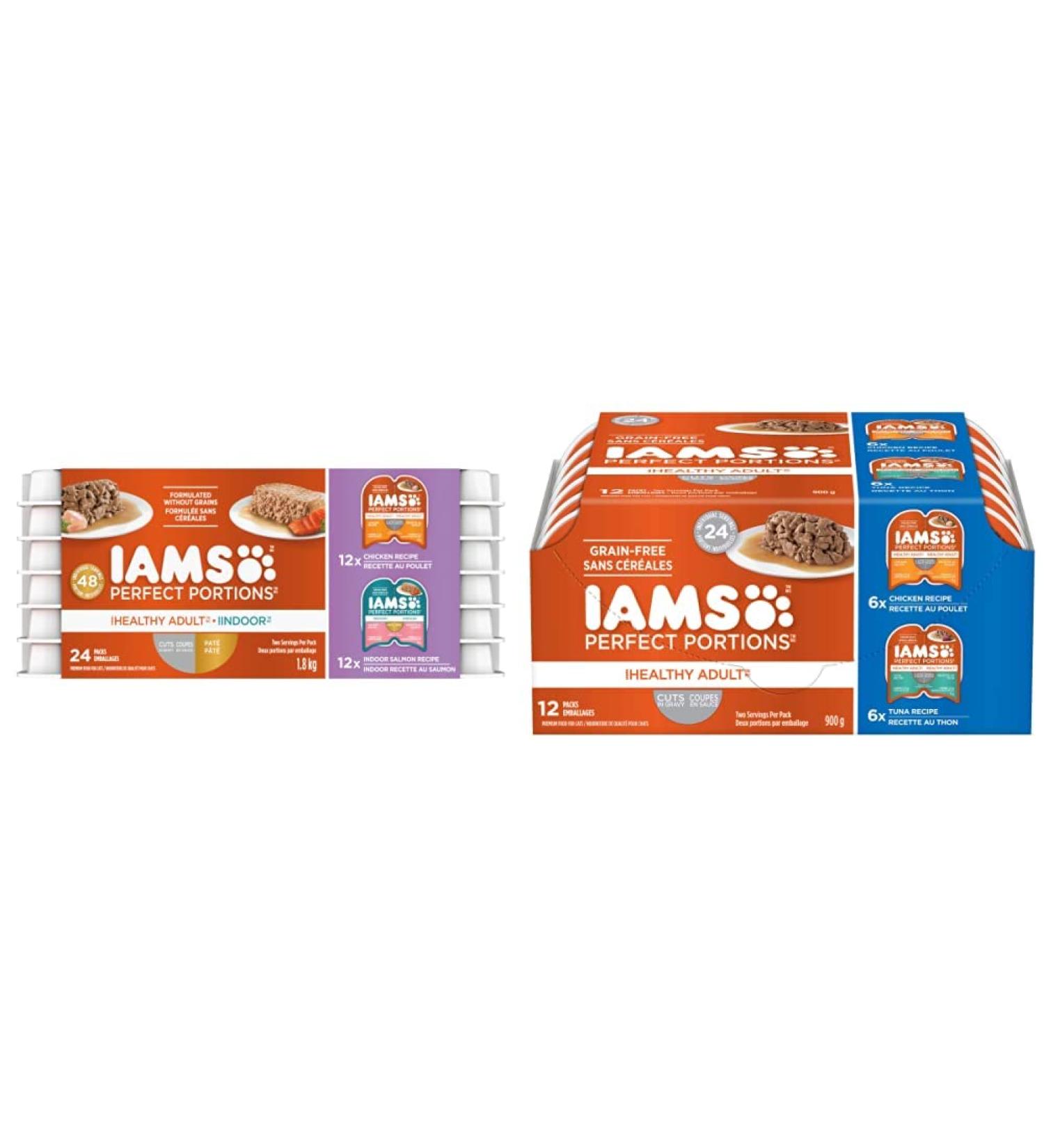IAMS Perfect PORTIONS Adult Wet Cat Food - Chicken CIG and Indoor Salmon Pat Variety Pack 75g & PERFECT PORTIONS Healthy Adult Wet Cat Food Cuts in Gravy - Chicken and Tuna 12CT Multipack 75g Tray Chicken and Tuna Wet Cat Food + Cat Food 75 g (Pack of 12) - Buy Online on GoSupps.com