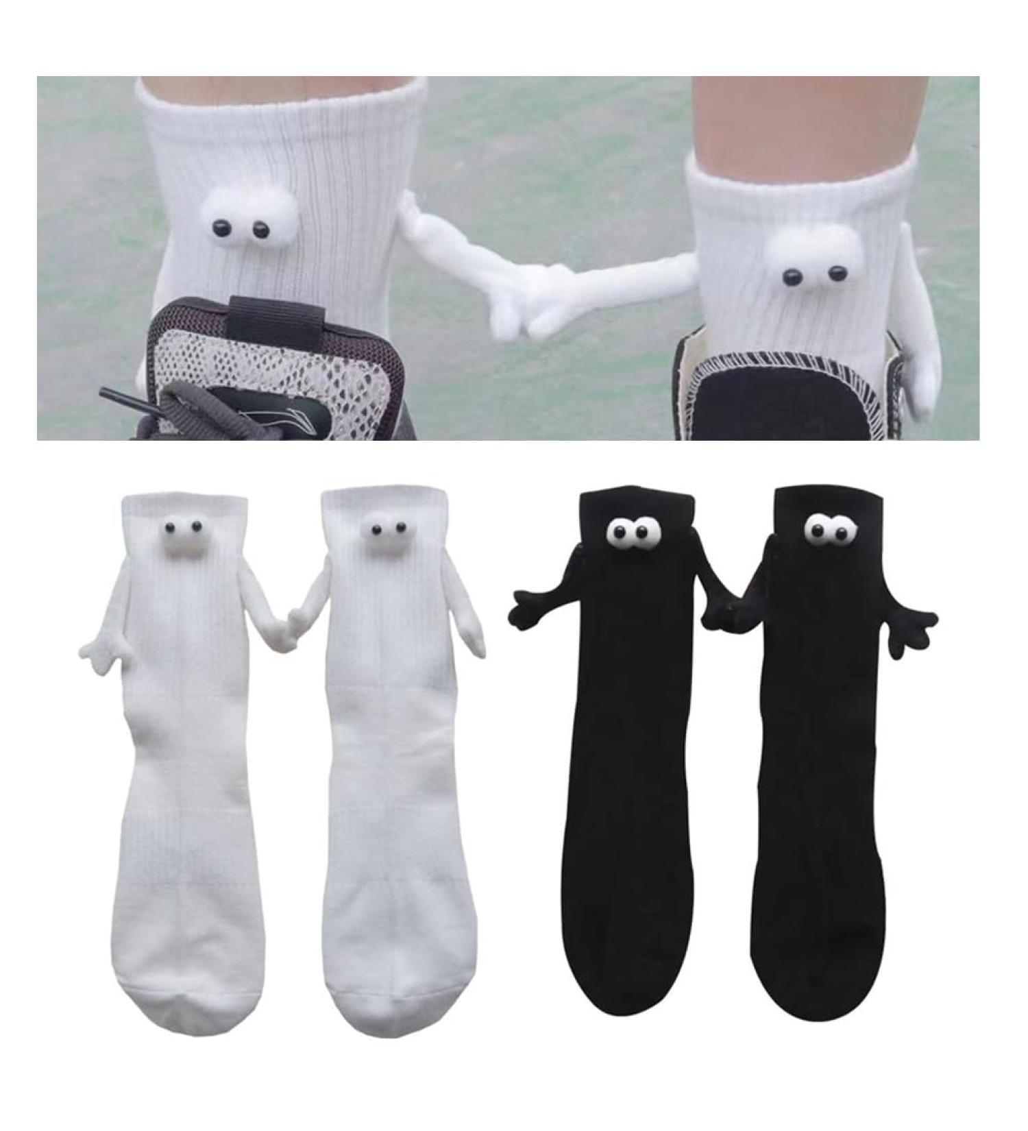 HFINGAQEX Funny Magnetic Suction 3D Doll Couple Socks - Black & White Cartoon Magnetic Couple Socks - 2 Pairs - Buy Online on GoSupps.com