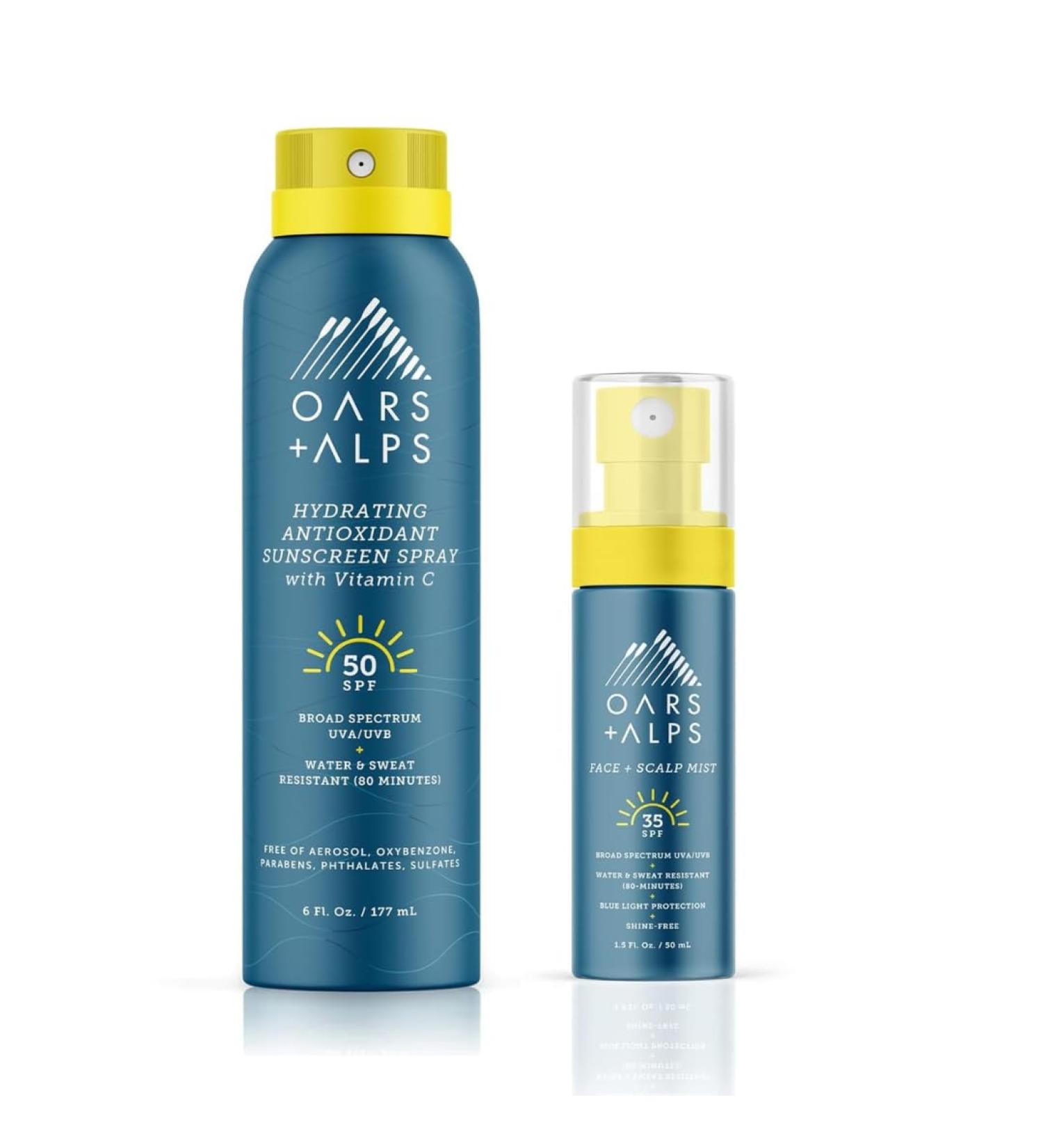 Oars + Alps Hydrating SPF 50 Sunscreen Spray and Scalp Mist SPF 35 Sunscreen Bundle Water and Sweat Resistant 2 Count 2 Count (Bundle)