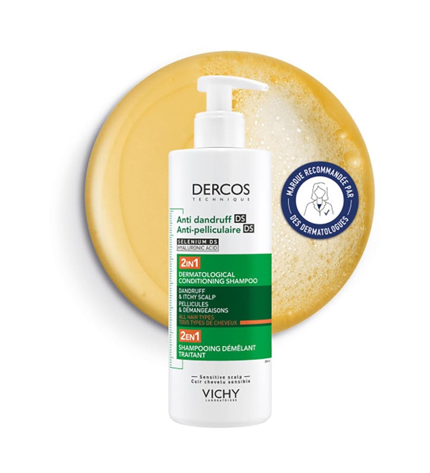 Dercos, 2 in 1 Anti-Dandruff Detangling Shampoo, Effective from the First Use, Formula Enriched with Moisturizing Hyaluronic Acid, 390 ml