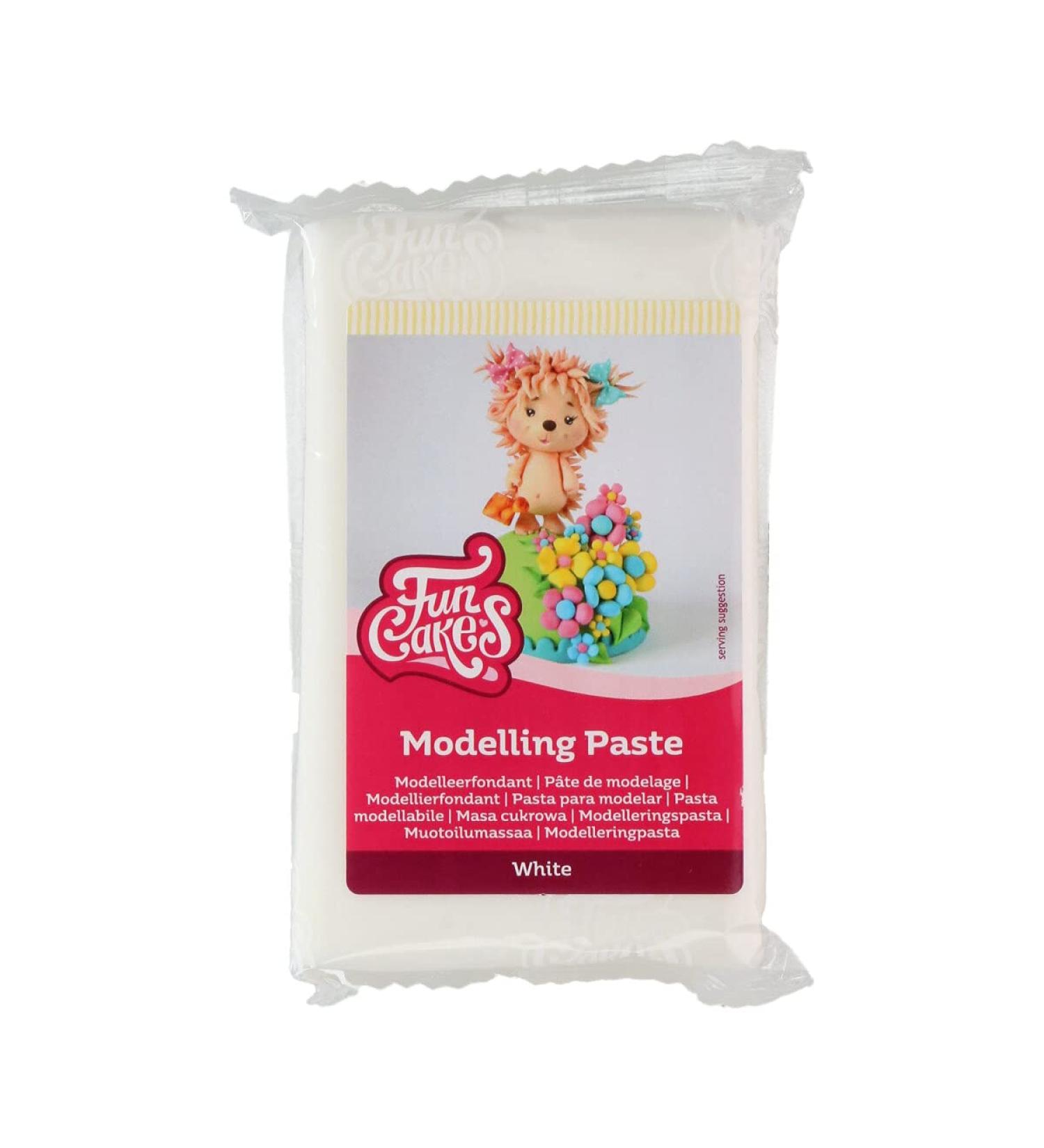 Funcakes modeling paste white: perfect for modeling figures cake toppers and ruffles.Strong smooth and smooth.Halal kosher and gluten -free.250 g.
