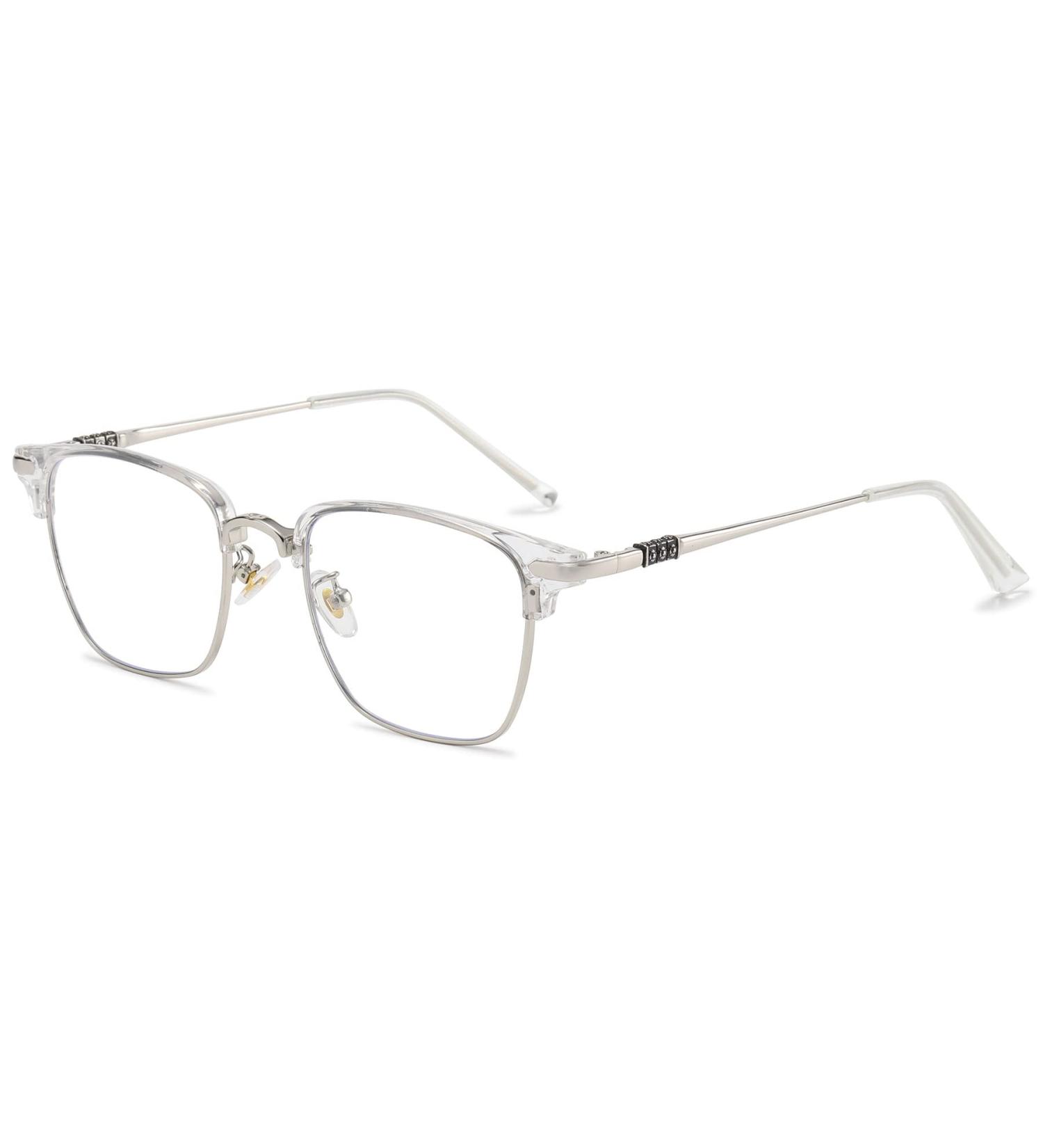 Lanomi Men's Blue Light Filter Reading Glasses - Rectangle Metal Semi-Frame UV400 Protection - Anti-Blue Computer Glasses - 0.0 Diopters - Buy Online on GoSupps.com