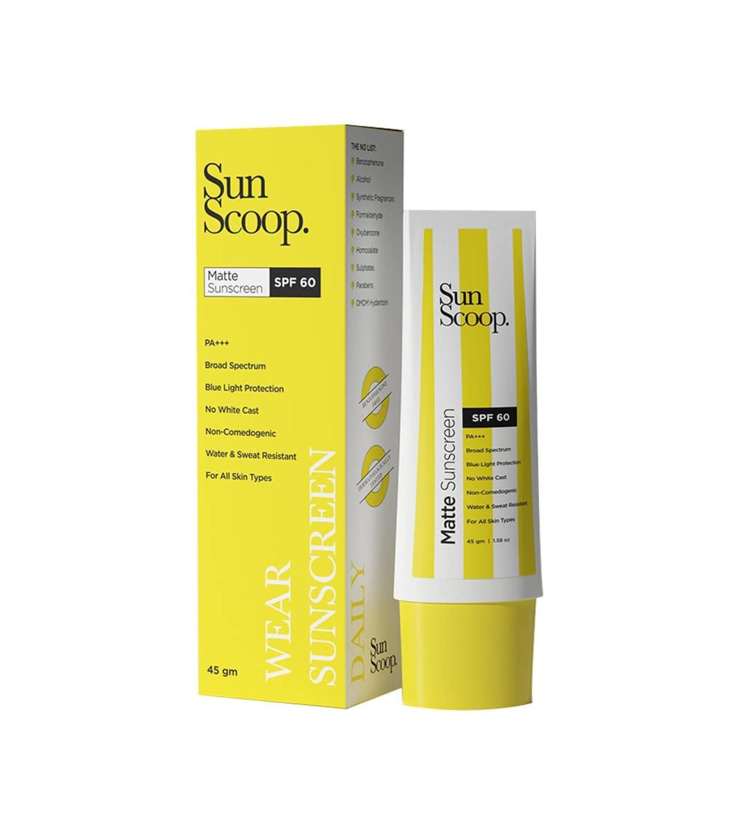 Matte Sunscreen Cream SPF 60 - No White Cast Ultra-Lightweight & Quick-Absorbing for All Skin Types - Water & Sweat Resistant - 45 gm - Buy Online on GoSupps.com