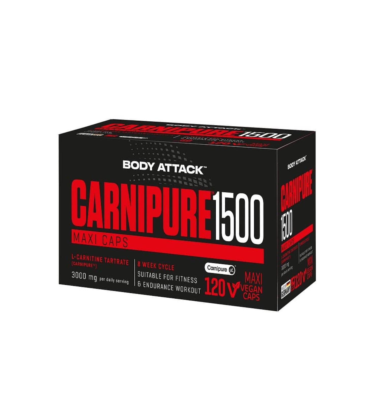 Body Attack Carnipure 1500 120 capsules-patented pure & high-dose L-carnitine Maxi Caps laboratory tests Premium quality made in Germany