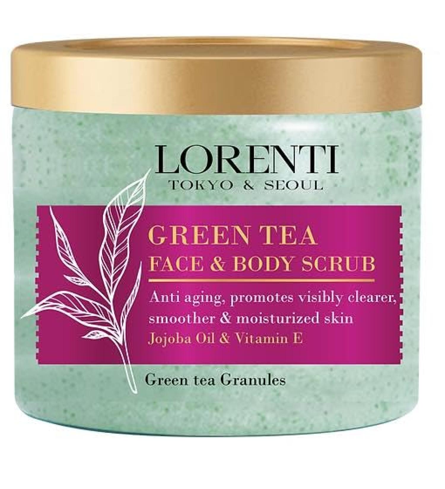 Lorenti Green Tea Scrub 500 ML Face & Body | Jojoba Oil & Vitamin E Anti Celulite Anti Aging Smoother & Moisturizes - Buy Online on GoSupps.com