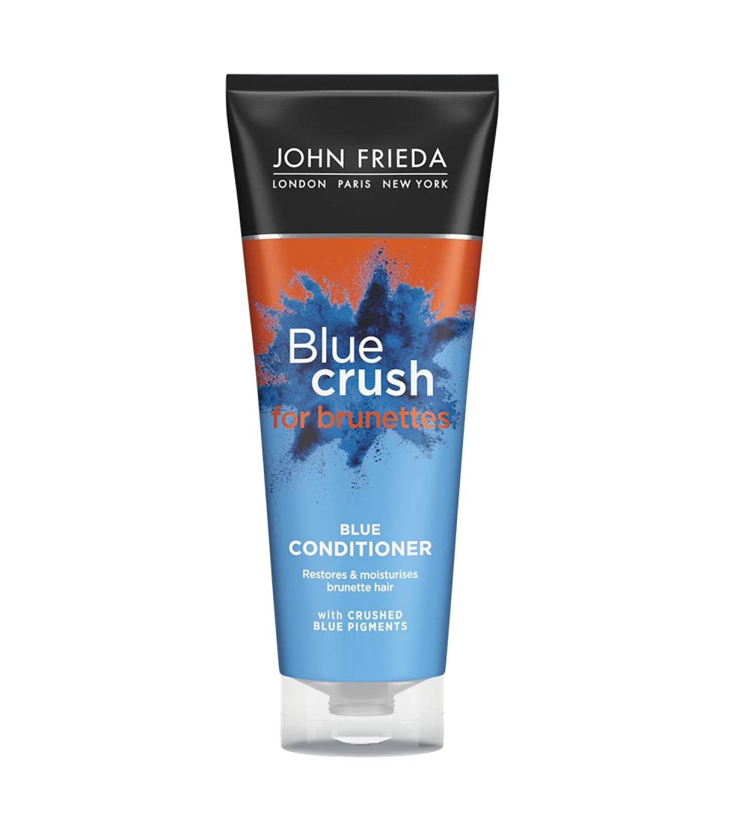 John Frieda Blue Crush Blue Conditioner 250ml toning conditioner for brown hair anti -brass conditioner for brunettes with crushed blue pigments
