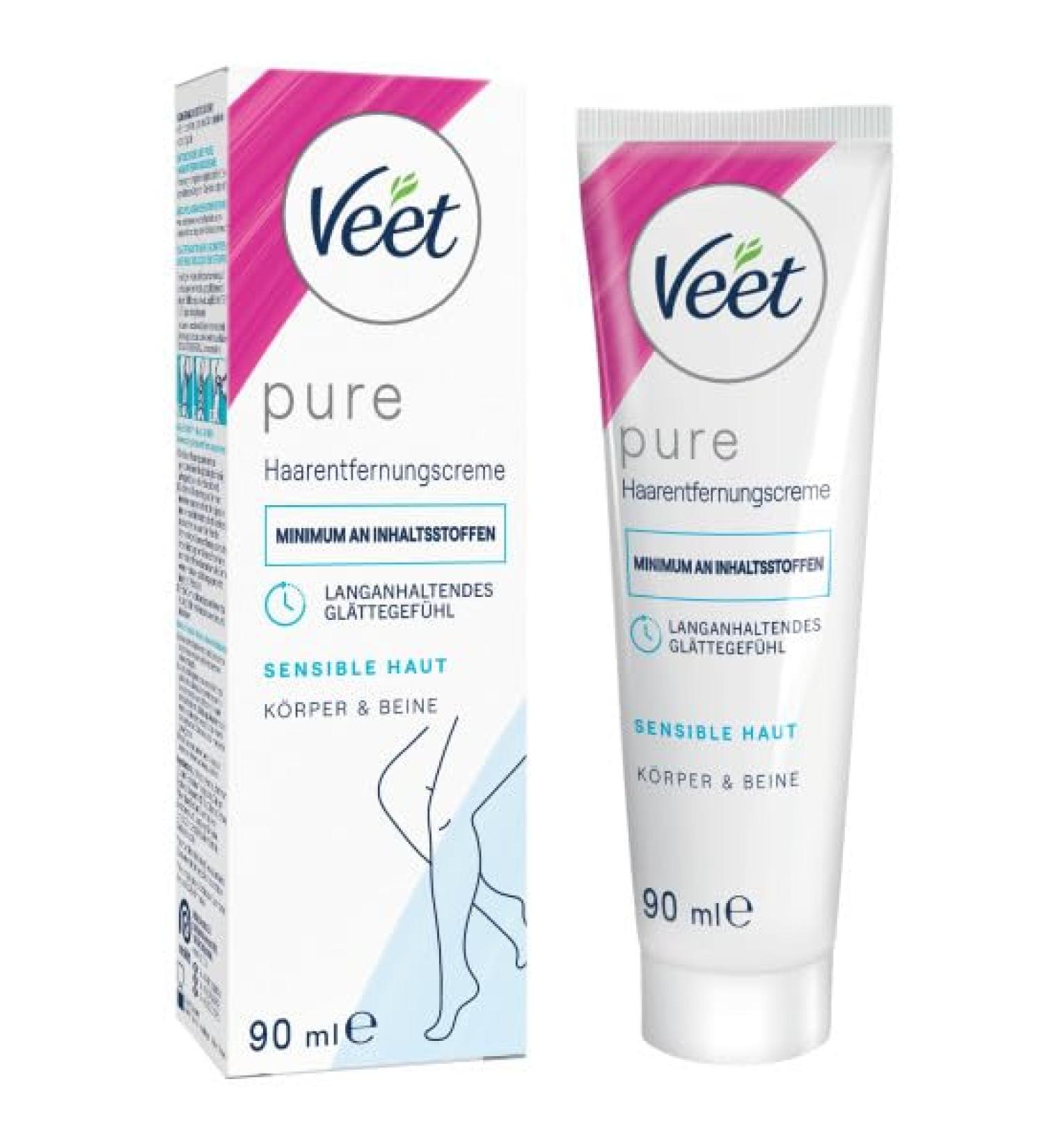 Reckitt Benckiser Veet Pure hair removal cream for body arms and legs hair removal cream for sensitive skin minimal ingredients and pleasant scent 90 ml - Buy Online on GoSupps.com