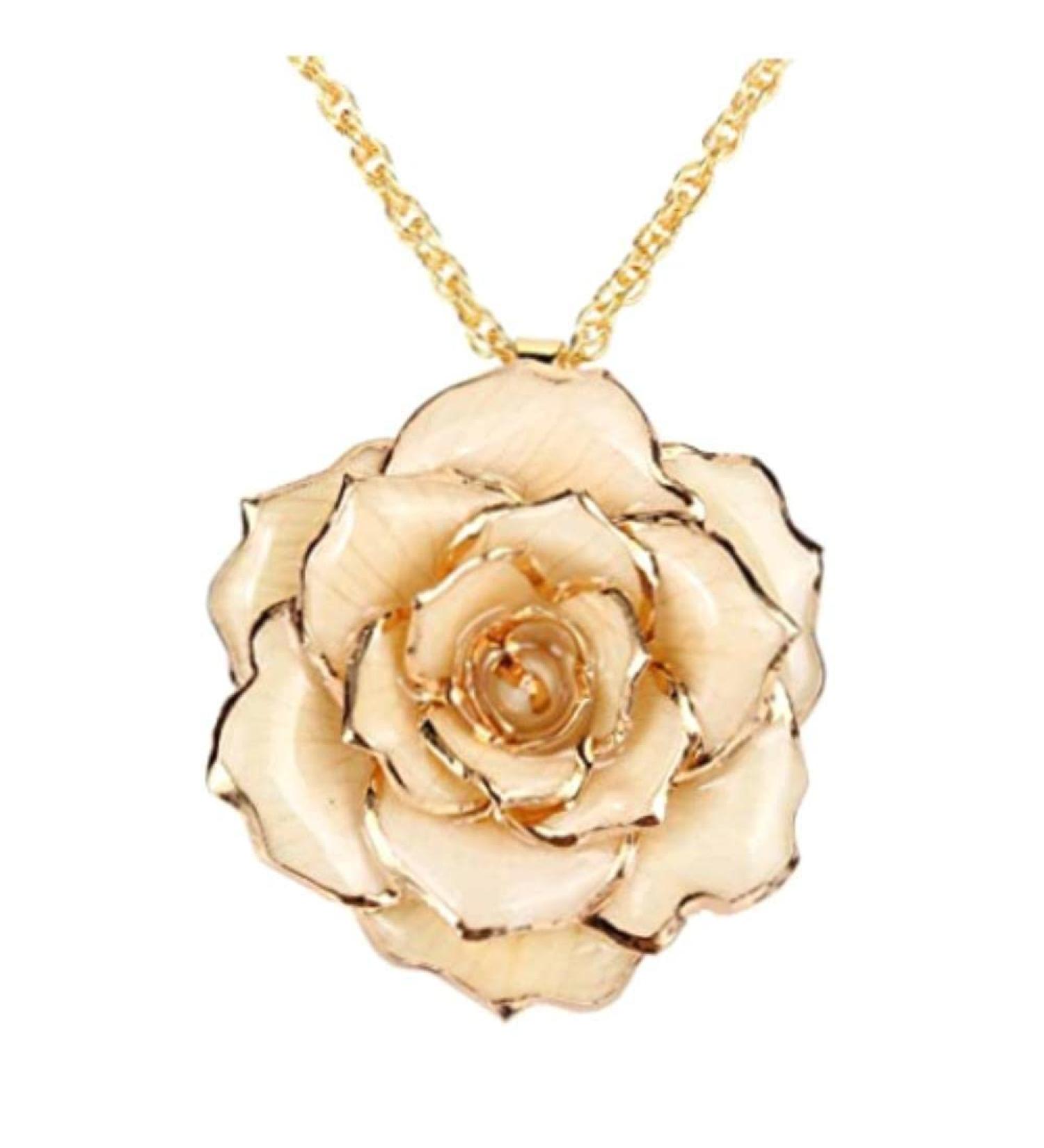 WIPPWER Gold Dipped White Rose Pendant Necklace - Perfect Valentine & Mother Day Gift for Women - Buy Online on GoSupps.com
