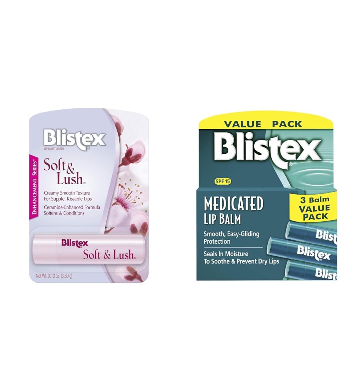 Blistex Soft & Lush Lip Protectant 0.13 Ounce & Medicated Lip Balm 0.15 Ounce 3 Count Bundle - Buy Online on GoSupps.com