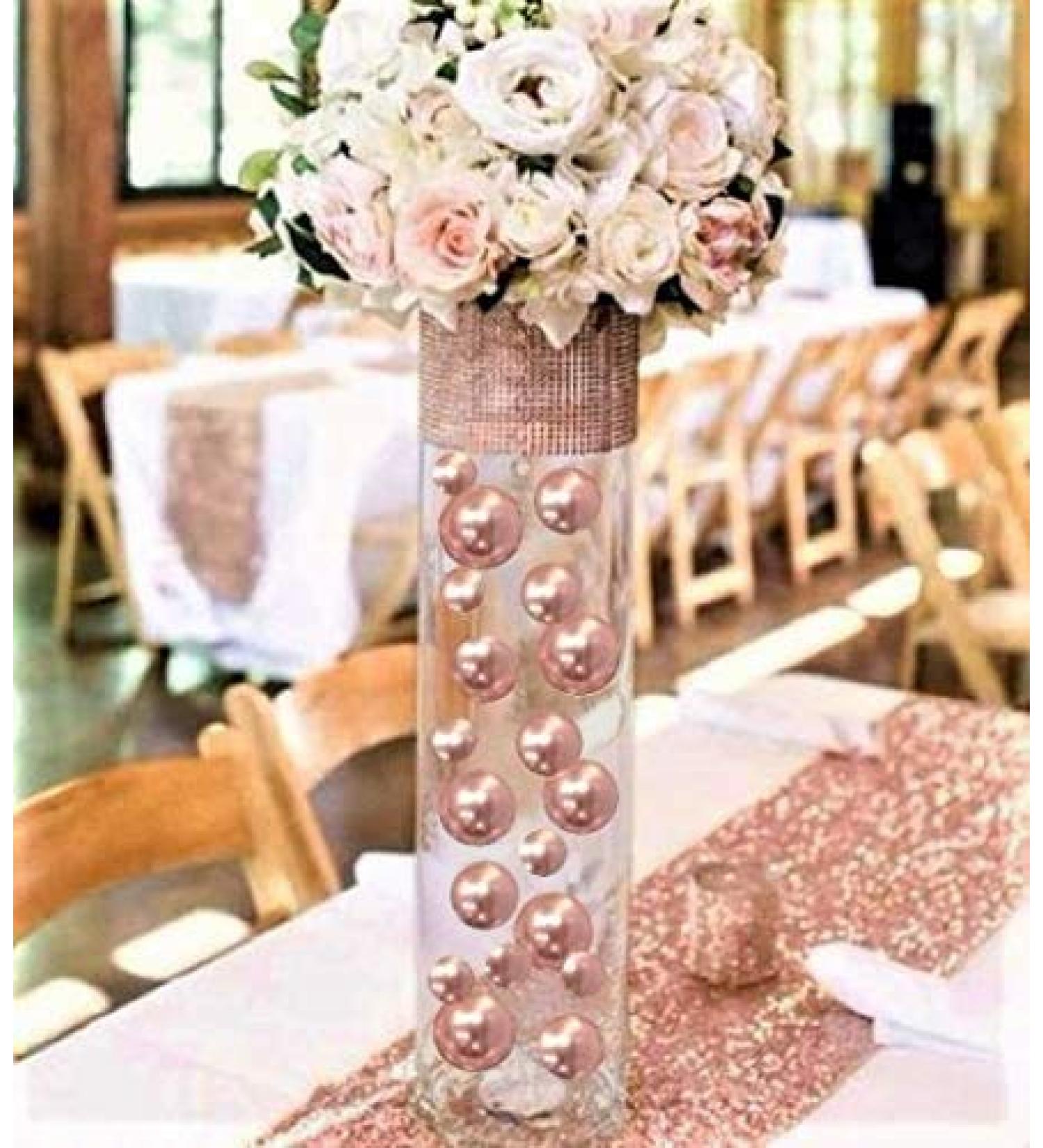Rose Gold Floating Pearls Vase Decorations - Jumbo/Assorted Sizes + Water Gels for Floating Effect | 1 Pk - Buy Online on GoSupps.com