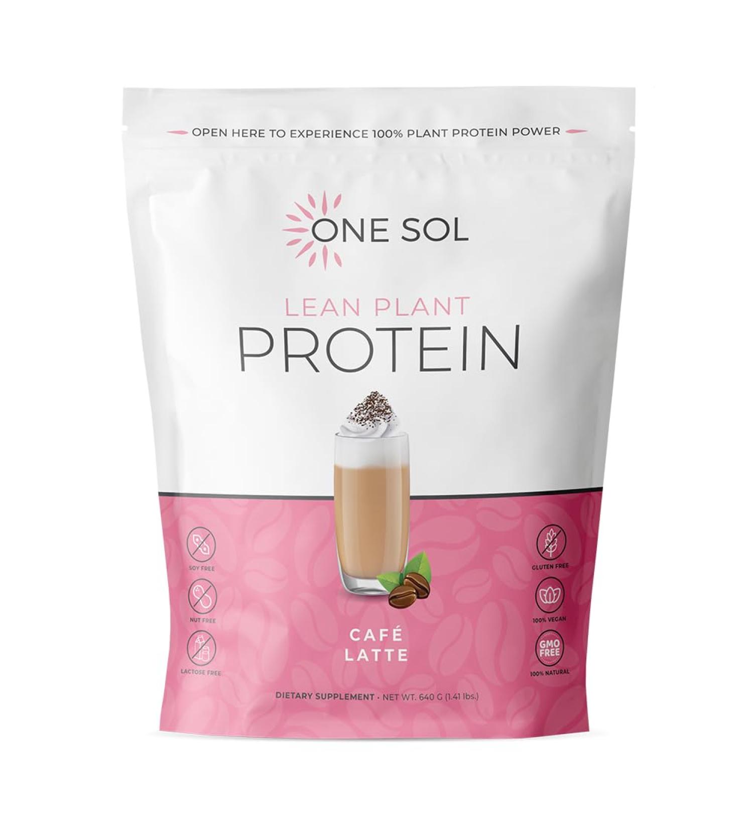 One Sol Lean Plant-Based Protein Powder Pea & Brown Rice Protein Low Carb Vegan Friendly - Gluten Lactose & Soy Free - No Added Sugar Non-GMO Clean Nutrition No Bloating (Latte)